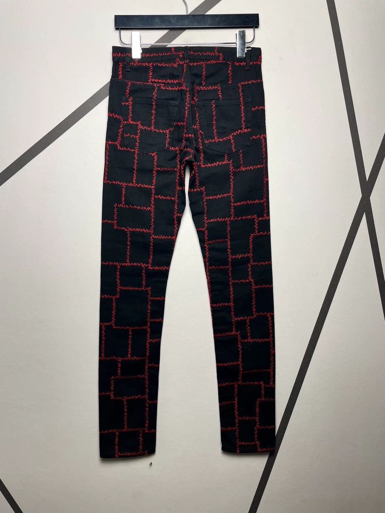 Dior Dior Homme Black Denim Pants with Red Embroidery Size US 28 / EU 44 - 2 Thumbnail