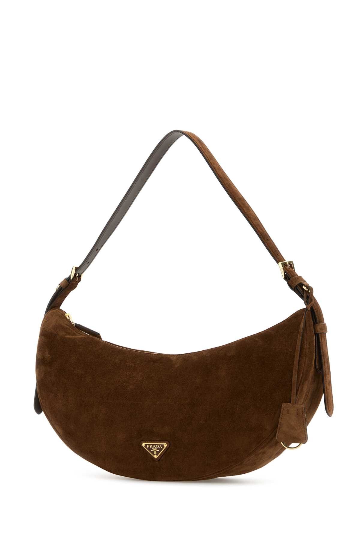 Prada Brown Suede Large Prada Demi-Lune Crossbody Bag Size ONE SIZE - 2 Thumbnail
