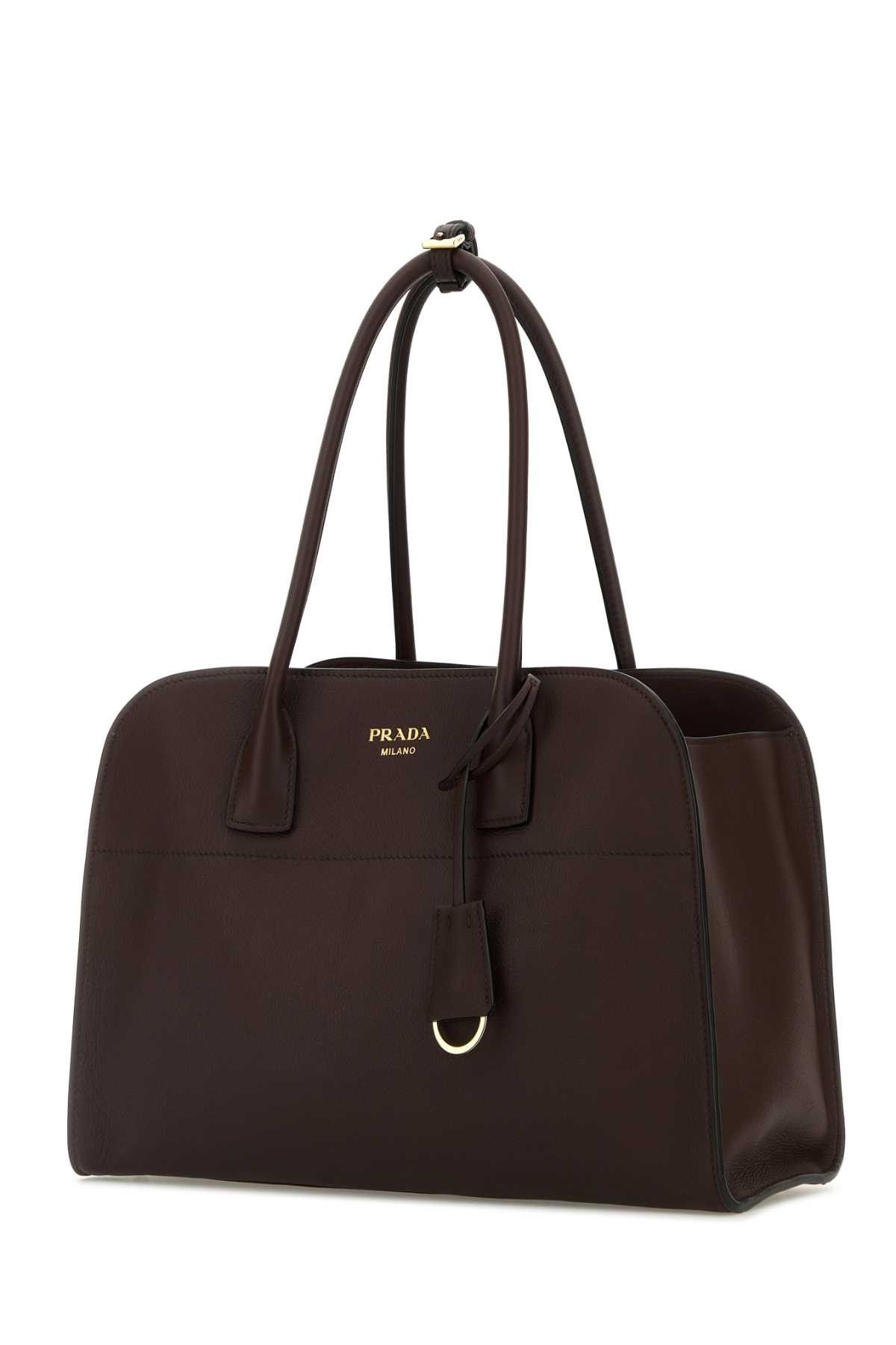 Prada Aubergine Leather Medium Shopping Bag Size ONE SIZE - 2 Thumbnail