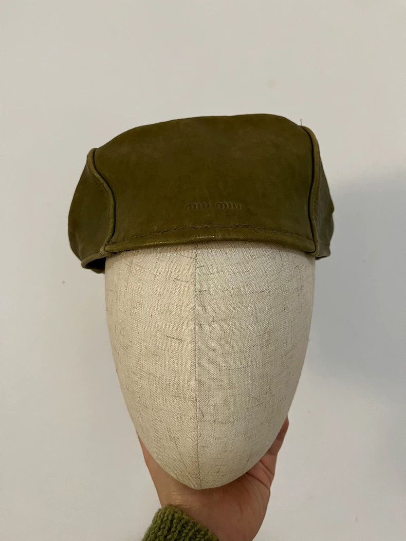 Miu Miu Miu Miu Green Leather Beret Hat Size ONE SIZE - 6 Thumbnail