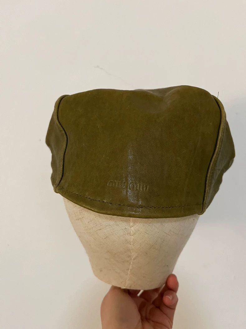 Miu Miu Miu Miu Green Leather Beret Hat Size ONE SIZE - 3 Thumbnail
