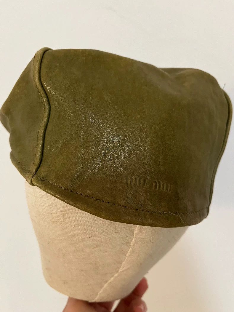 Miu Miu Miu Miu Green Leather Beret Hat Size ONE SIZE - 2 Thumbnail