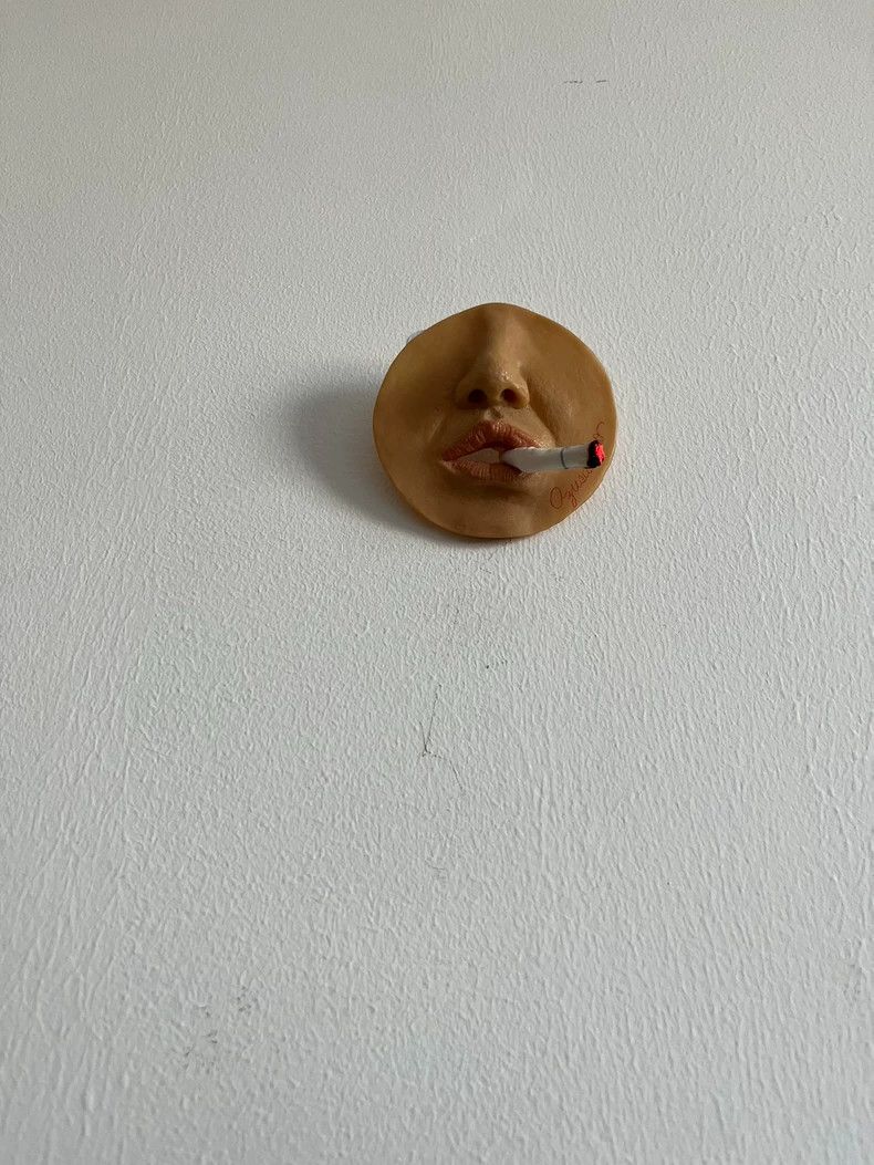Japanese Brand Handmade Face Brooch with Cigarette Design Size ONE SIZE - 3 Thumbnail