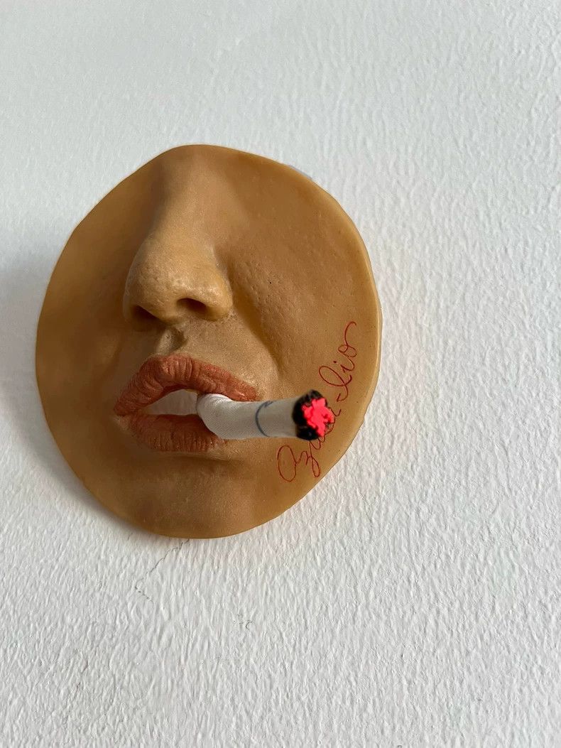 Japanese Brand Handmade Face Brooch with Cigarette Design Size ONE SIZE - 2 Thumbnail