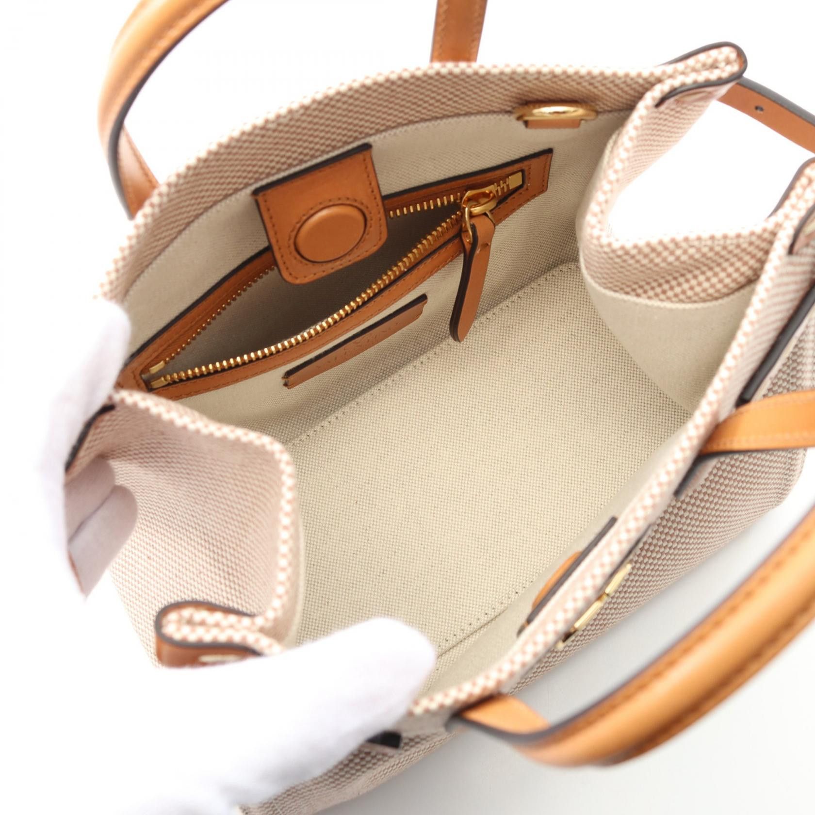 Valentino Valentino Antibes Handbag Canvas Leather Beige Brown Size ONE SIZE - 3 Thumbnail