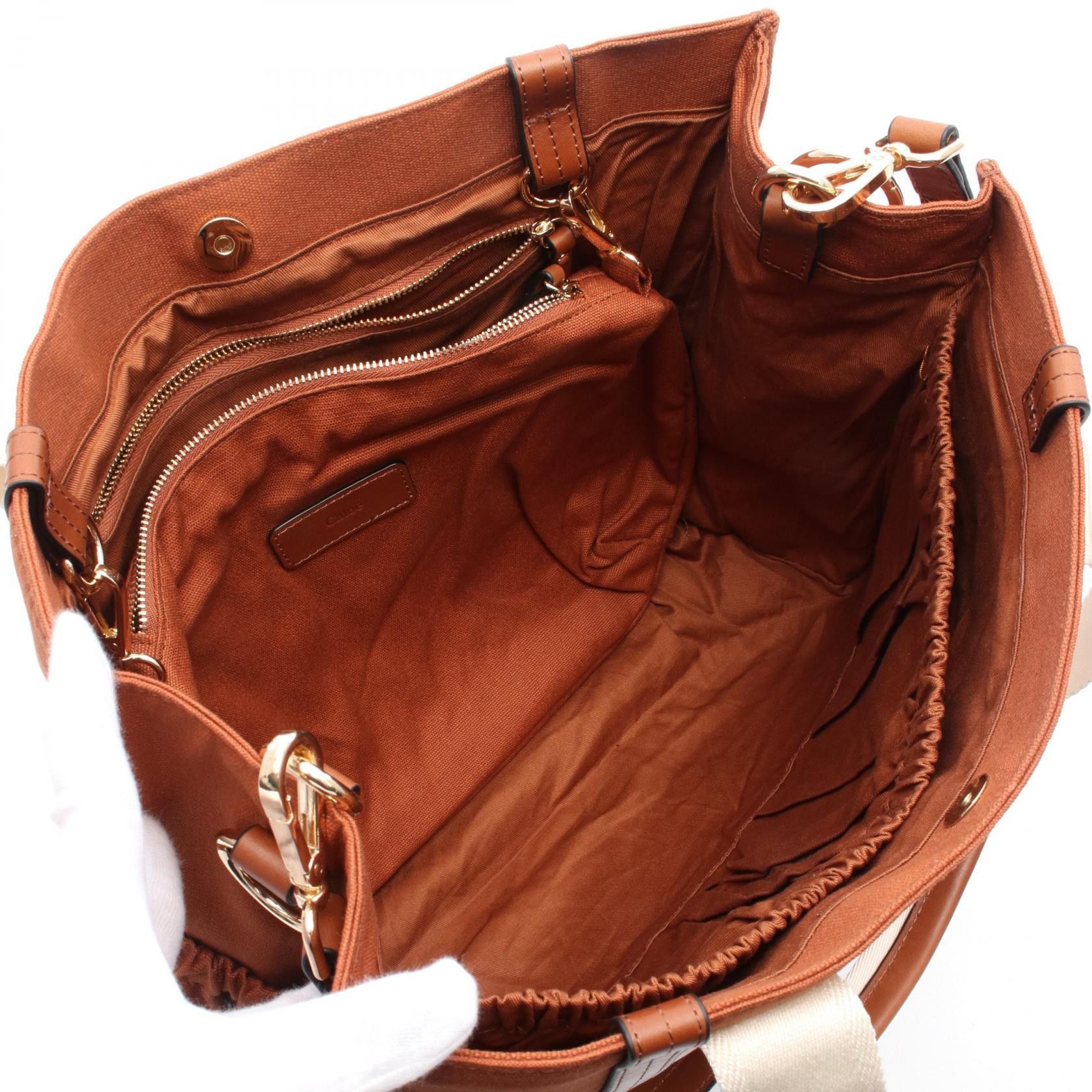 Chloe Chloe Mothers Bag Handbag Tote Canvas Leather Brown White Size ONE SIZE - 3 Thumbnail