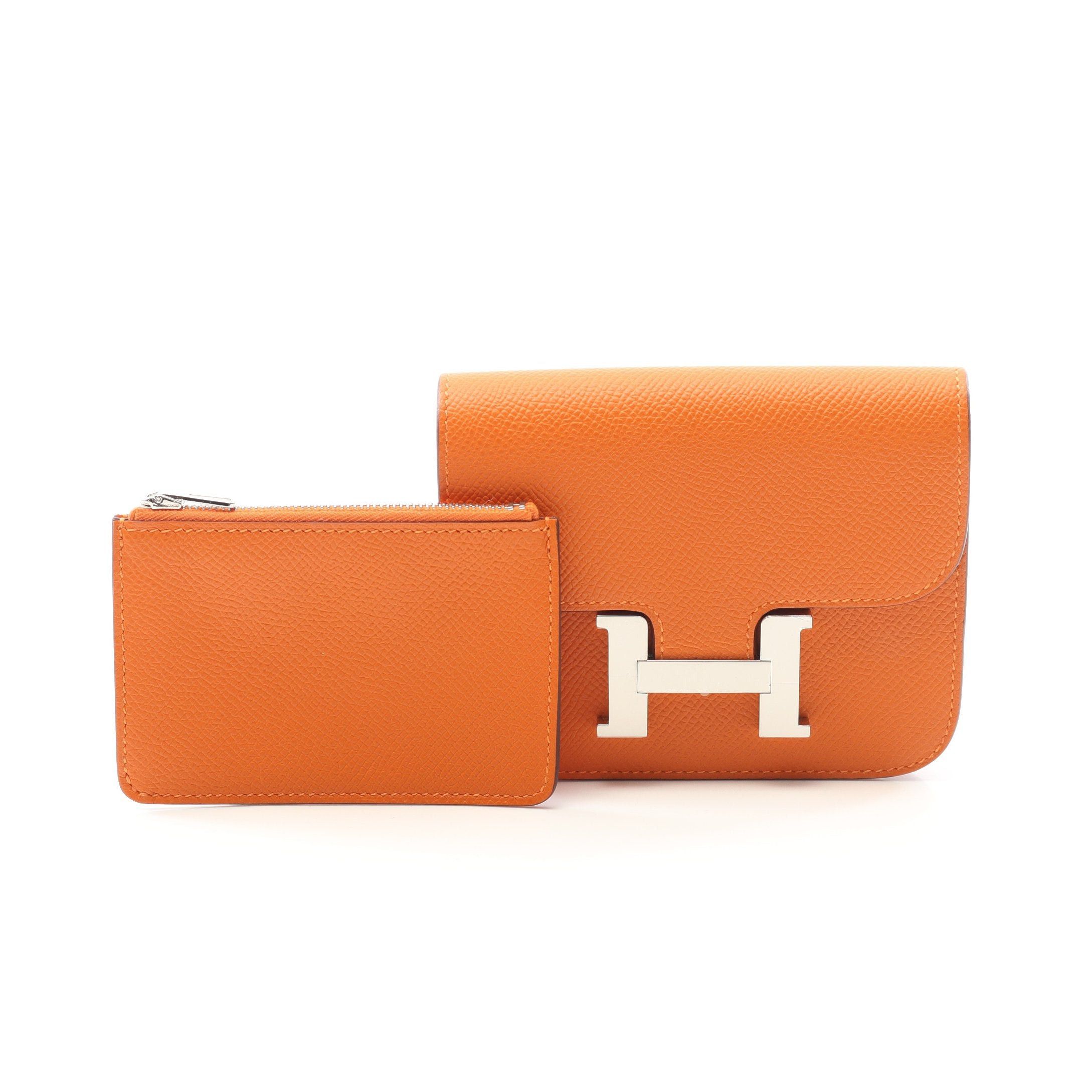 Hermes Hermes Constance Slim Bi-Fold Wallet Veau Epsom Orange Silver Hardware Double Engraved Size ONE SIZE - 6 Thumbnail