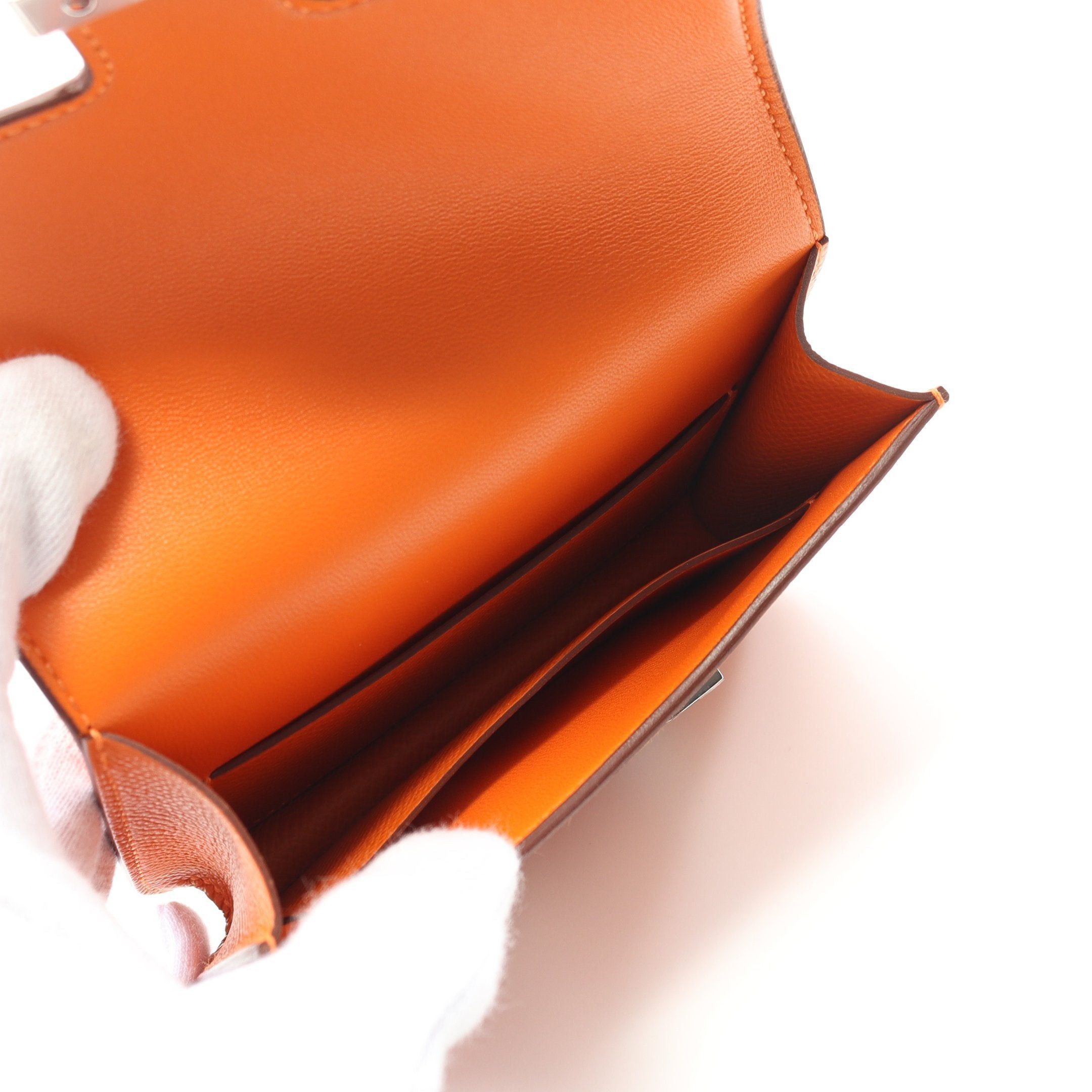 Hermes Hermes Constance Slim Bi-Fold Wallet Veau Epsom Orange Silver Hardware Double Engraved Size ONE SIZE - 3 Thumbnail