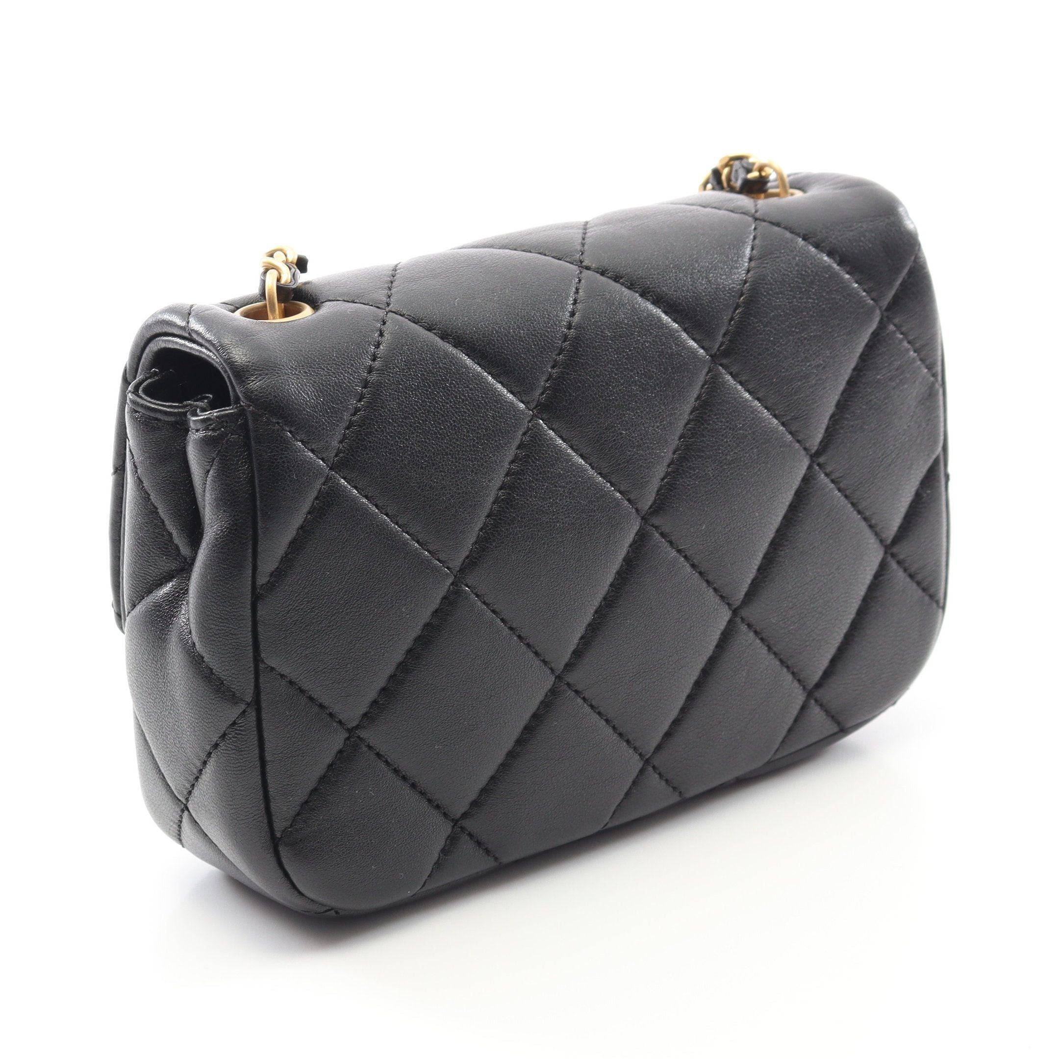 Chanel Chanel Mini Matelasse Chain Shoulder Bag Lambskin Black Gold Hardware Size ONE SIZE - 2 Thumbnail