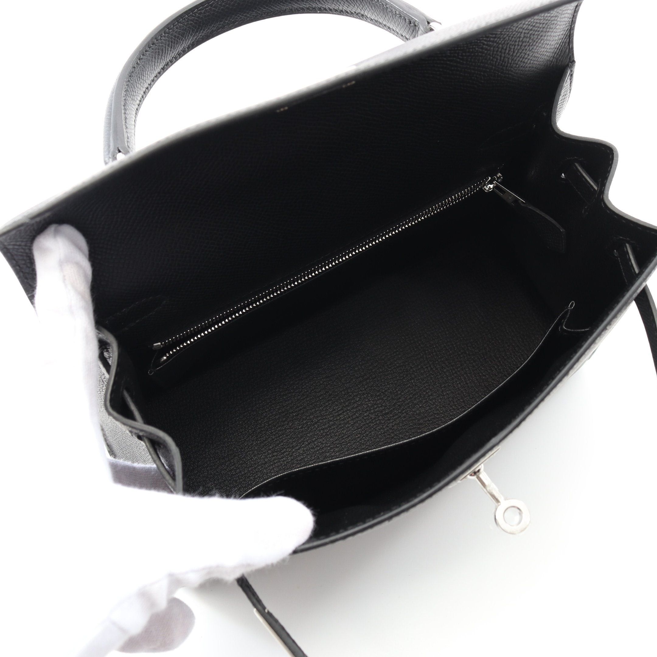 Hermes Hermes Kelly 25 Handbag Veau Epsom Black Silver Hardware Outside Sewing K Stamp Size ONE SIZE - 3 Thumbnail
