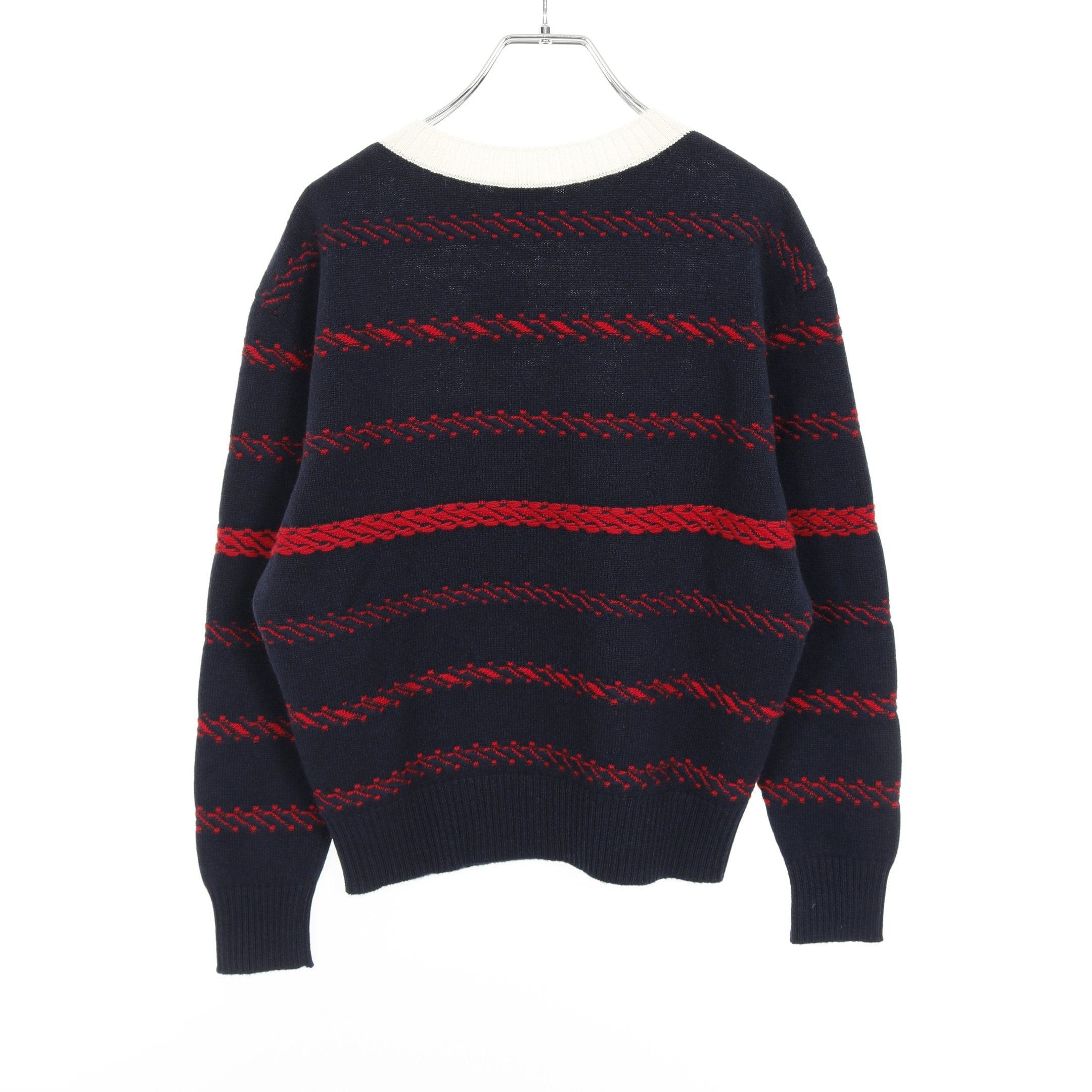 Chanel Chanel Cocomark Button Knit Crew Neck Stripes Cashmere Navy Red Ivory Size ONE SIZE - 2 Thumbnail