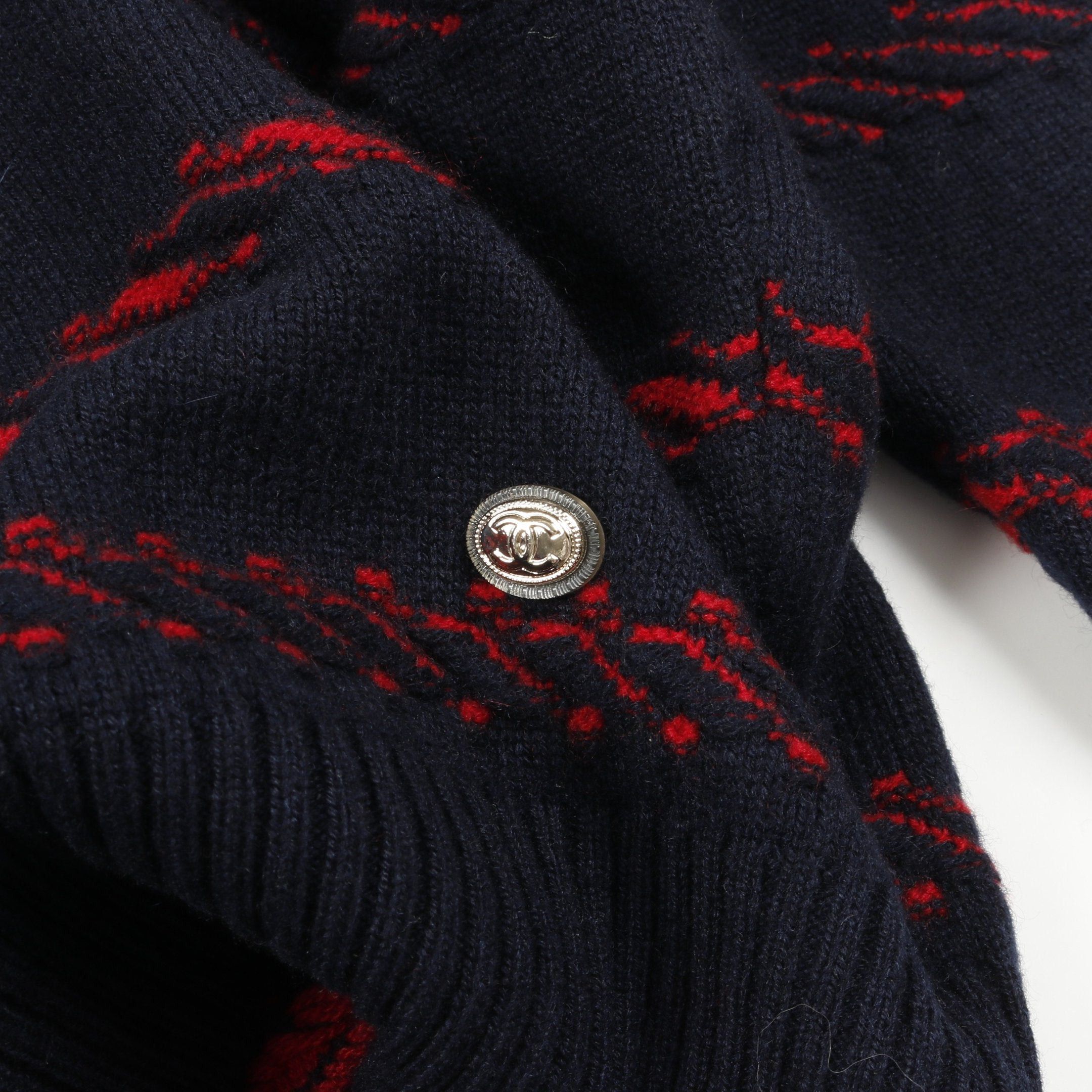 Chanel Chanel Cocomark Button Knit Crew Neck Stripes Cashmere Navy Red Ivory Size ONE SIZE - 10 Thumbnail