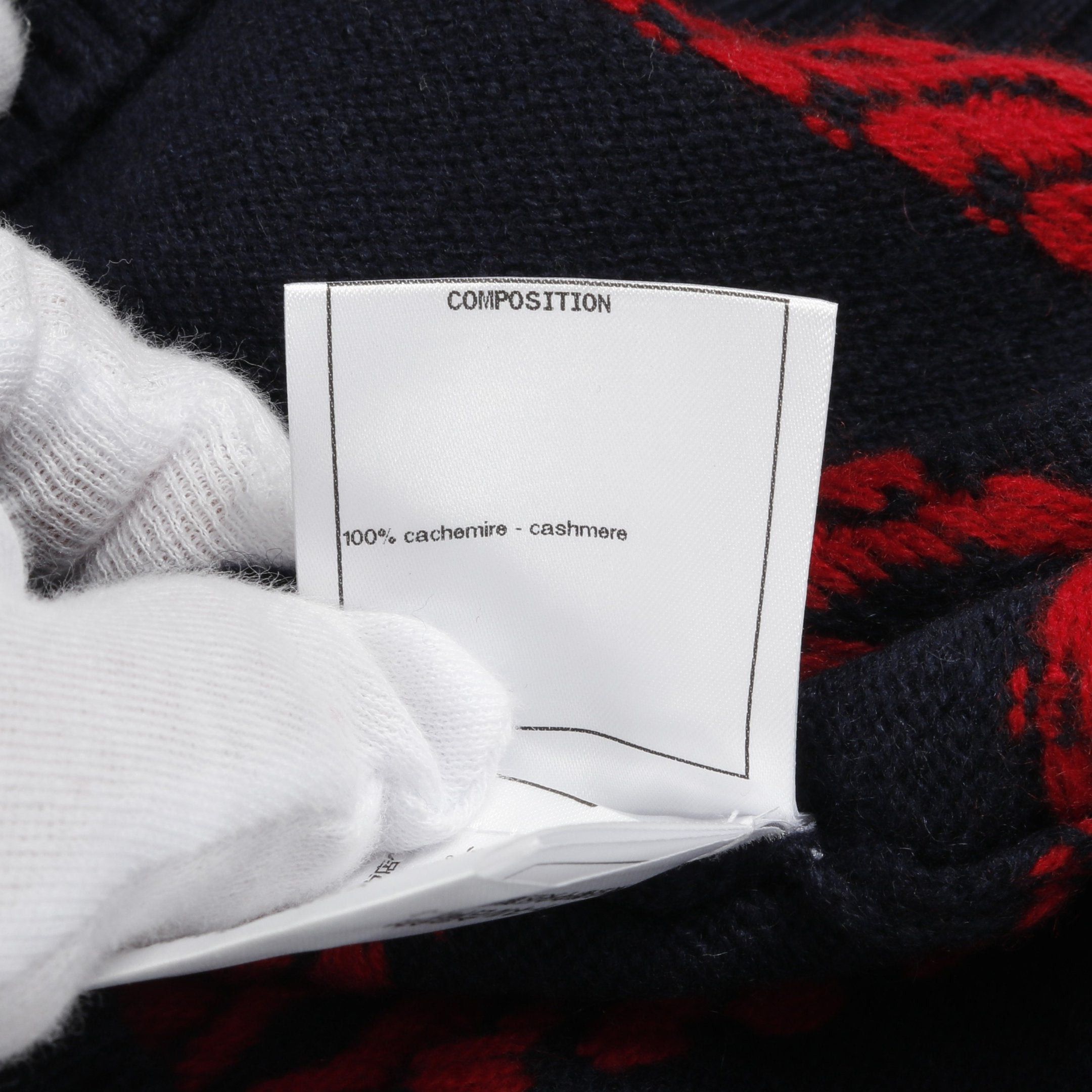 Chanel Chanel Cocomark Button Knit Crew Neck Stripes Cashmere Navy Red Ivory Size ONE SIZE - 4 Thumbnail