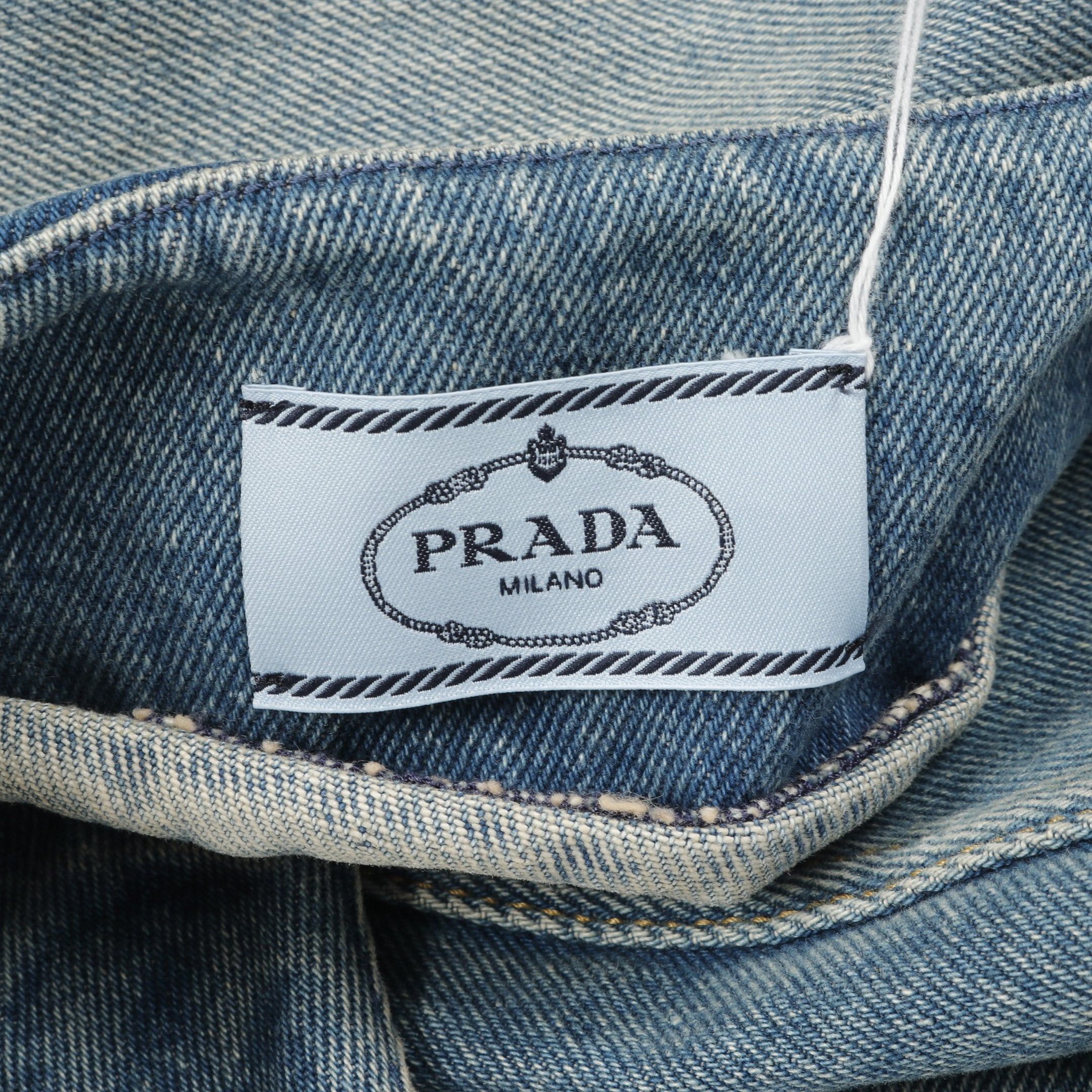 Prada Prada Denim Mini Dress One Piece No Sleeve Cotton Blue Prada Logo Plate Damage Processing Size ONE SIZE - 3 Thumbnail