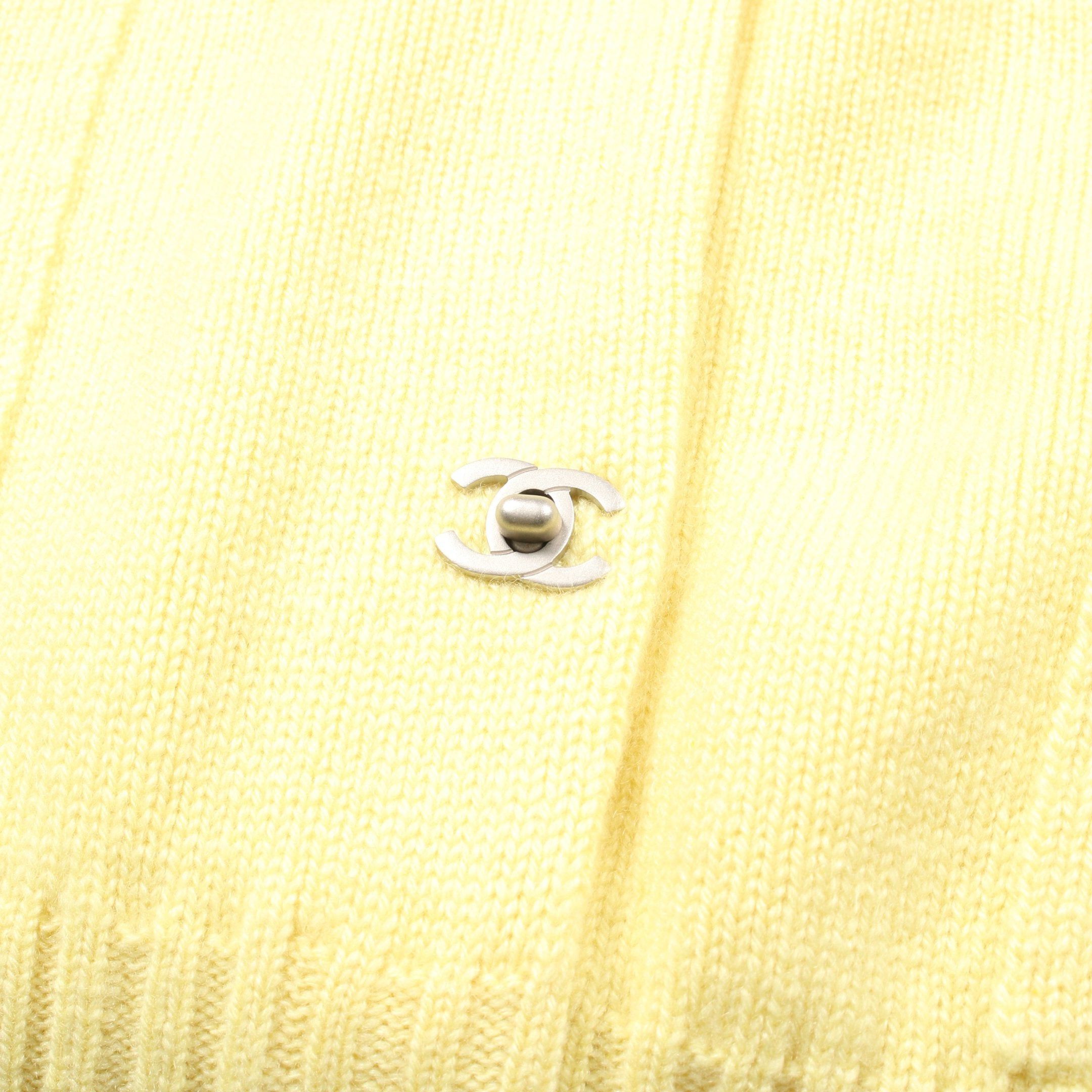 Chanel Chanel Coco Mark Cardigan Crew Neck Cashmere Yellow Size ONE SIZE - 8 Thumbnail