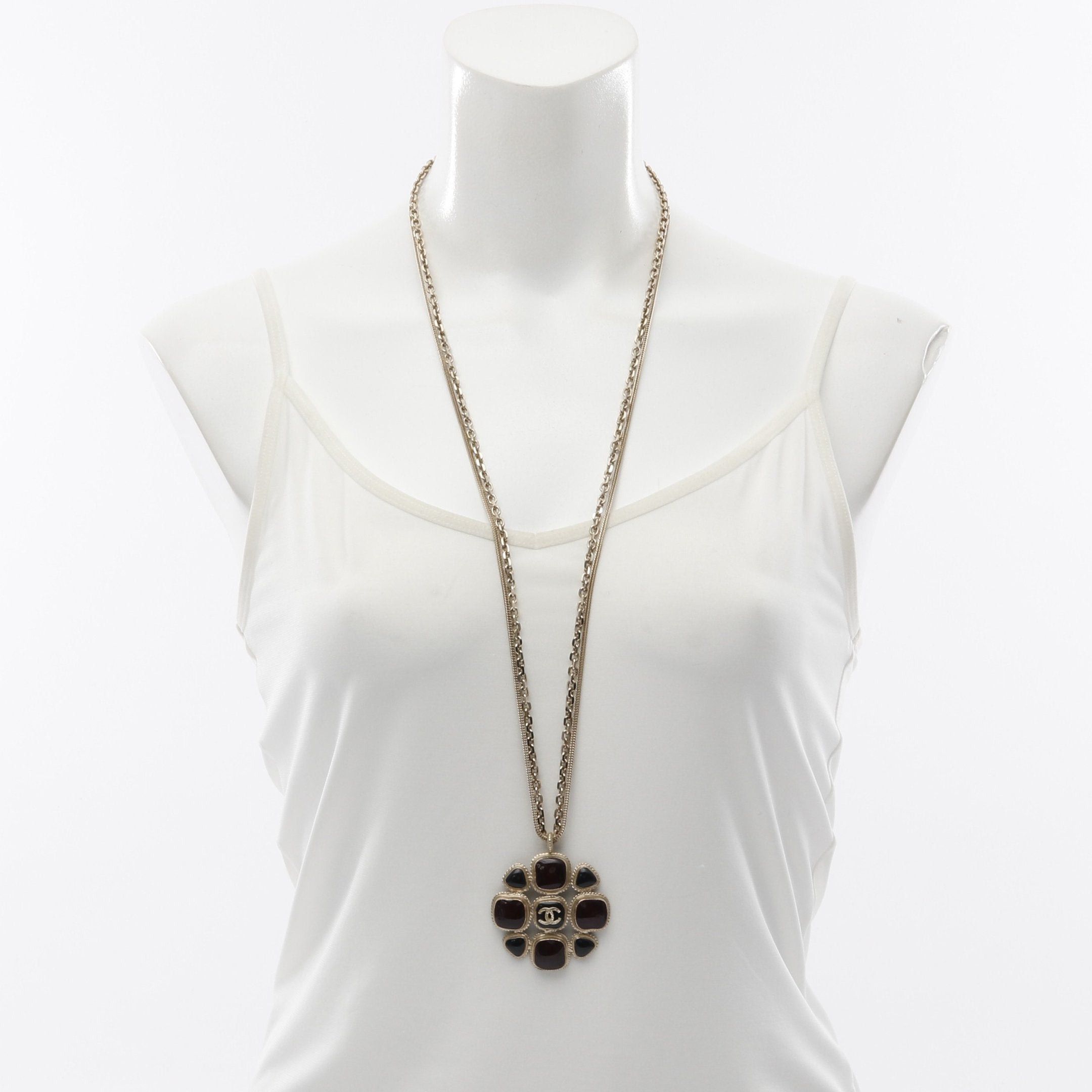 Chanel Chanel Coco Mark Necklace Gp Gold Burgundy Black B11P Size ONE SIZE - 5 Thumbnail