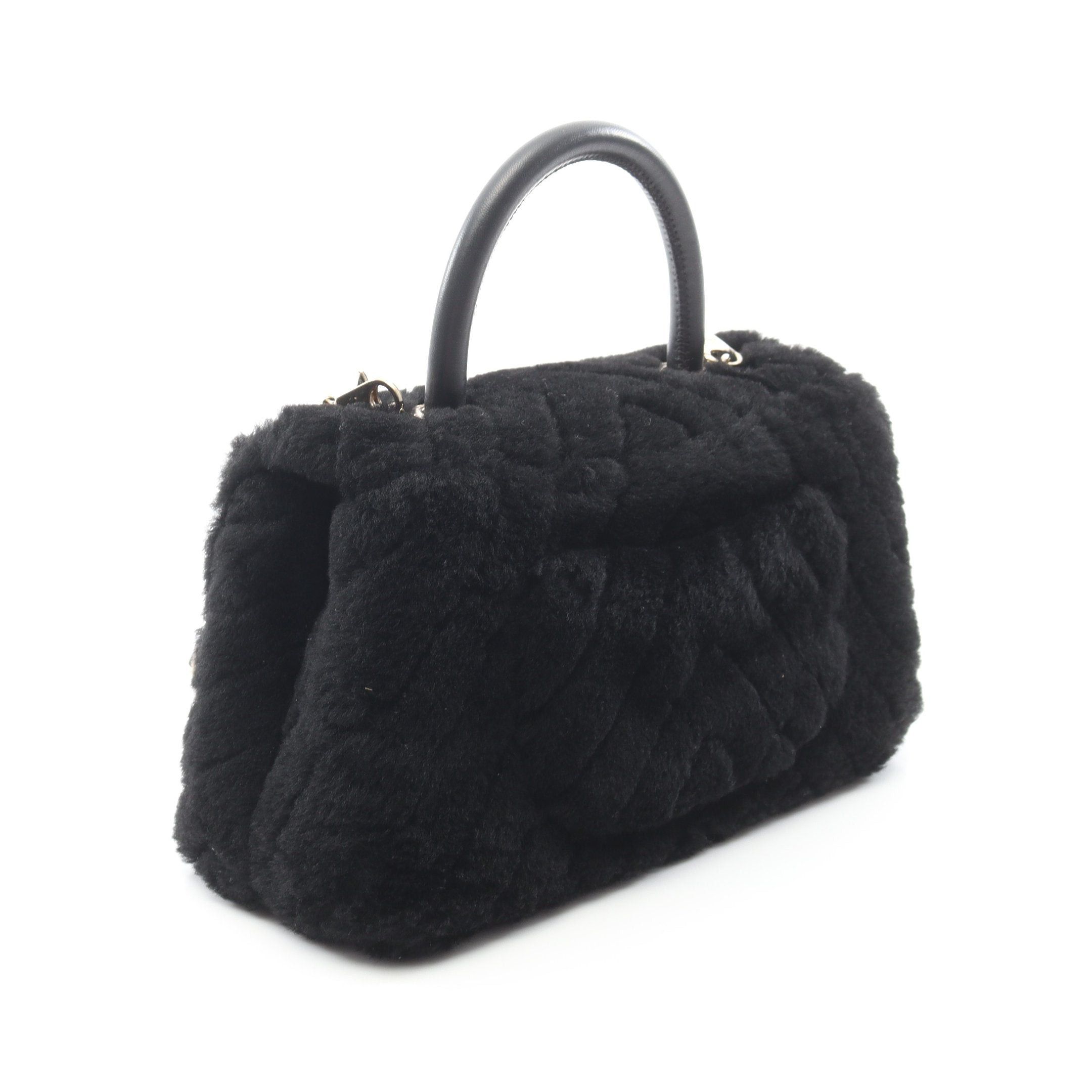 Chanel Chanel Coco Handle Flap Chevron V-Stitch Handbag Fur Black Gold Hardware Size ONE SIZE - 2 Thumbnail