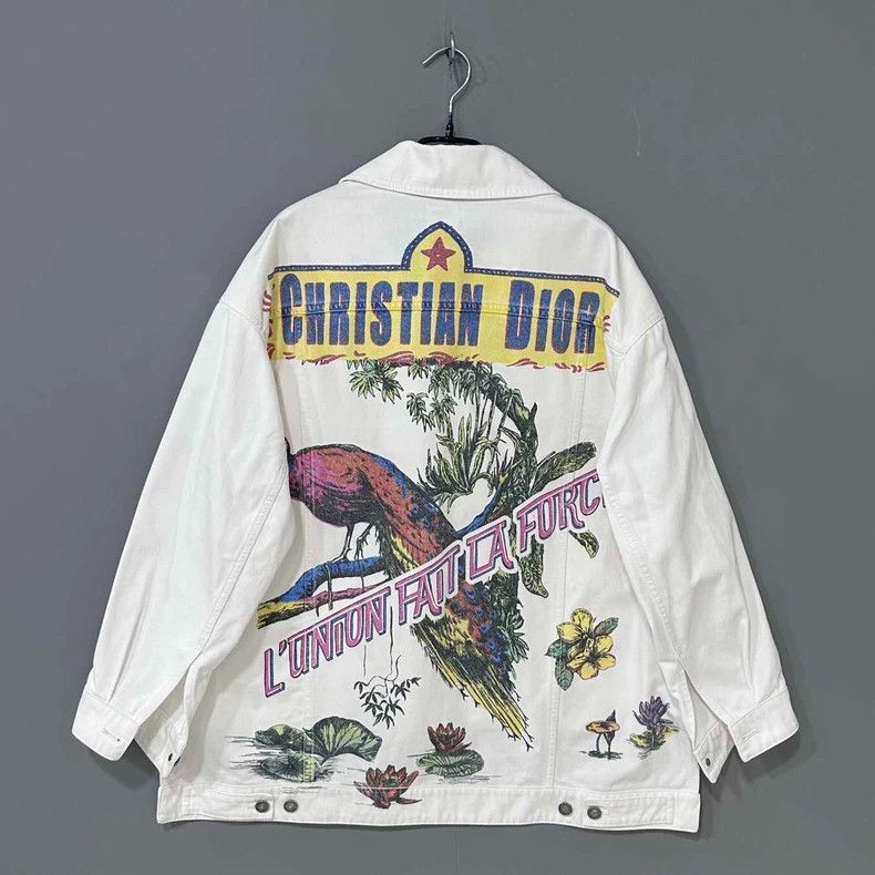 Dior White Denim Jacket with Peacock Print Design-dmc Size US S / EU 44-46 / 1 - 3 Thumbnail