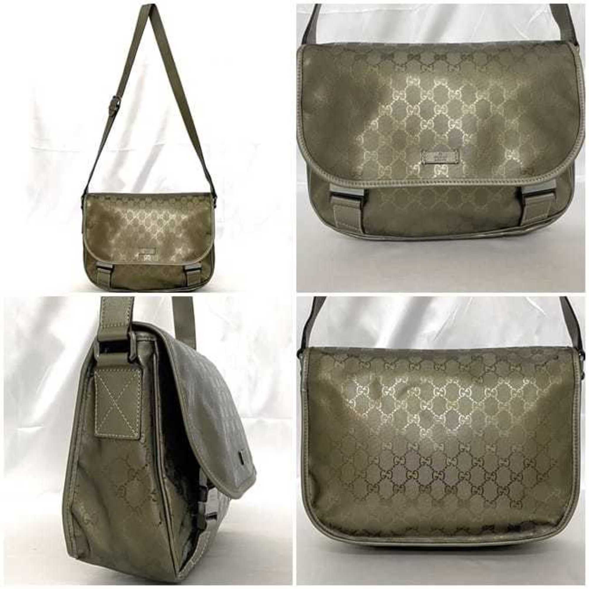 Gucci Gucci Shoulder Bag f-23197 Khaki Green Imprime 201732 Coated Leather 520981 GUCCI GG Crossbody Flap Metallic Men's Women's Size ONE SIZE - 3 Thumbnail