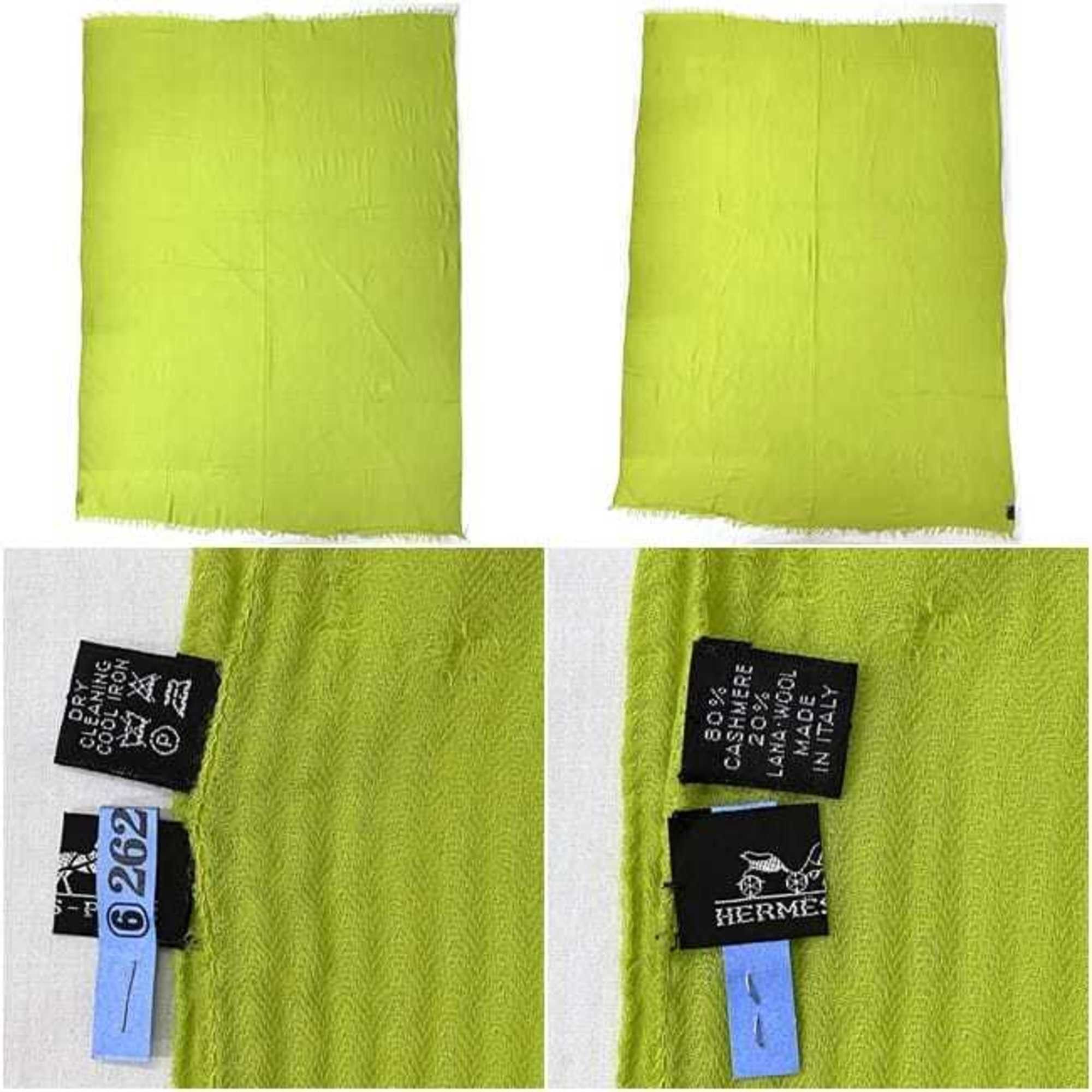Hermes Hermes scarf ec-23213 light green 80% cashmere 20% wool HERMES yellow lap blanket men women Size ONE SIZE - 3 Thumbnail
