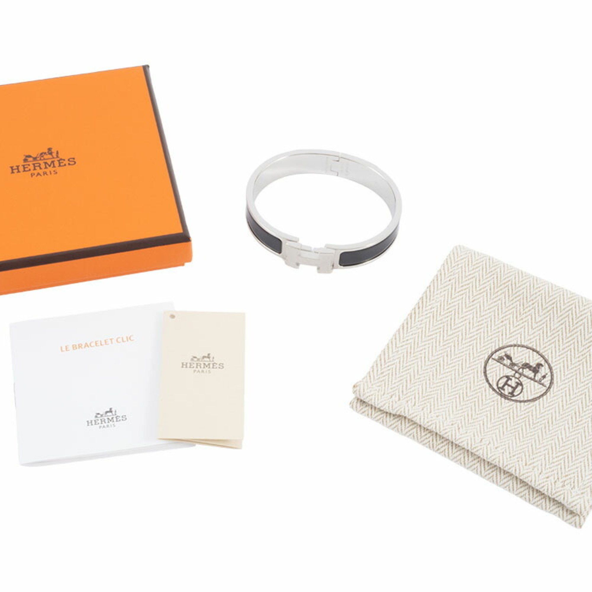 Hermes Hermes Enamel Bracelet Click H Bangle H700001 FP01PM Metal Black Silver Women's HERMES Size ONE SIZE - 10 Thumbnail