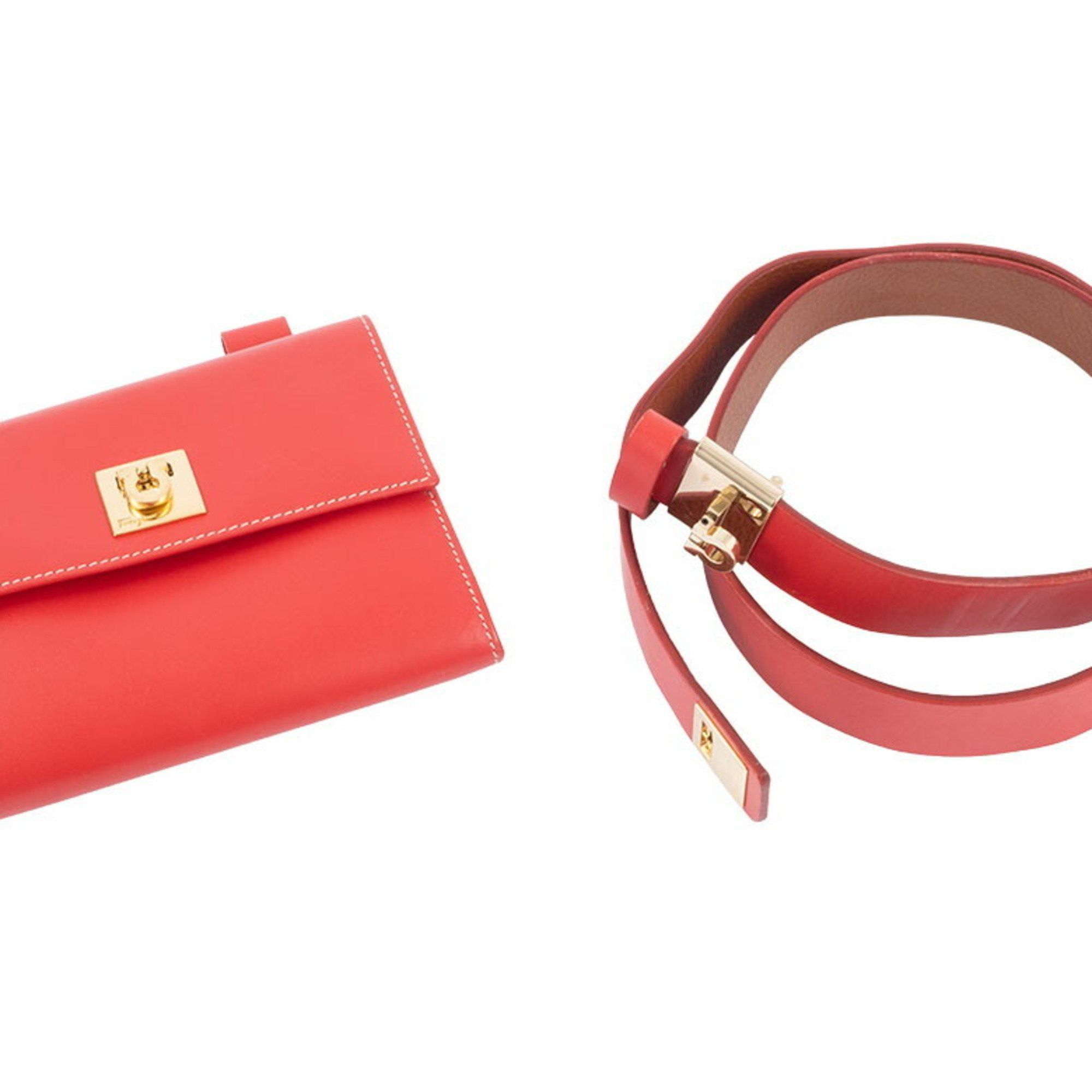 Salvatore Ferragamo Salvatore Ferragamo Gancini waist pouch, body bag, leather, red, for women Size ONE SIZE - 10 Thumbnail