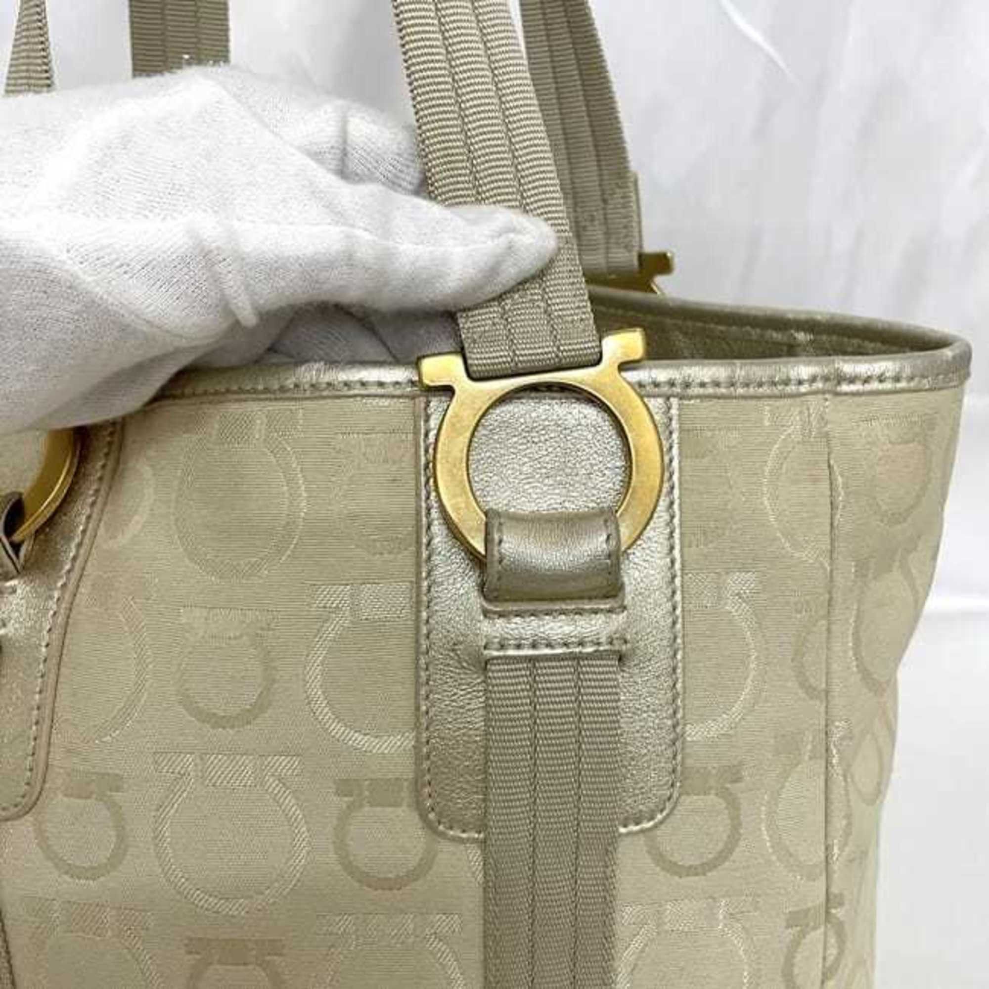 Salvatore Ferragamo Salvatore Ferragamo Tote Bag ec-23222 Beige Gancini AP-21 5373 Canvas Leather Size ONE SIZE - 9 Thumbnail