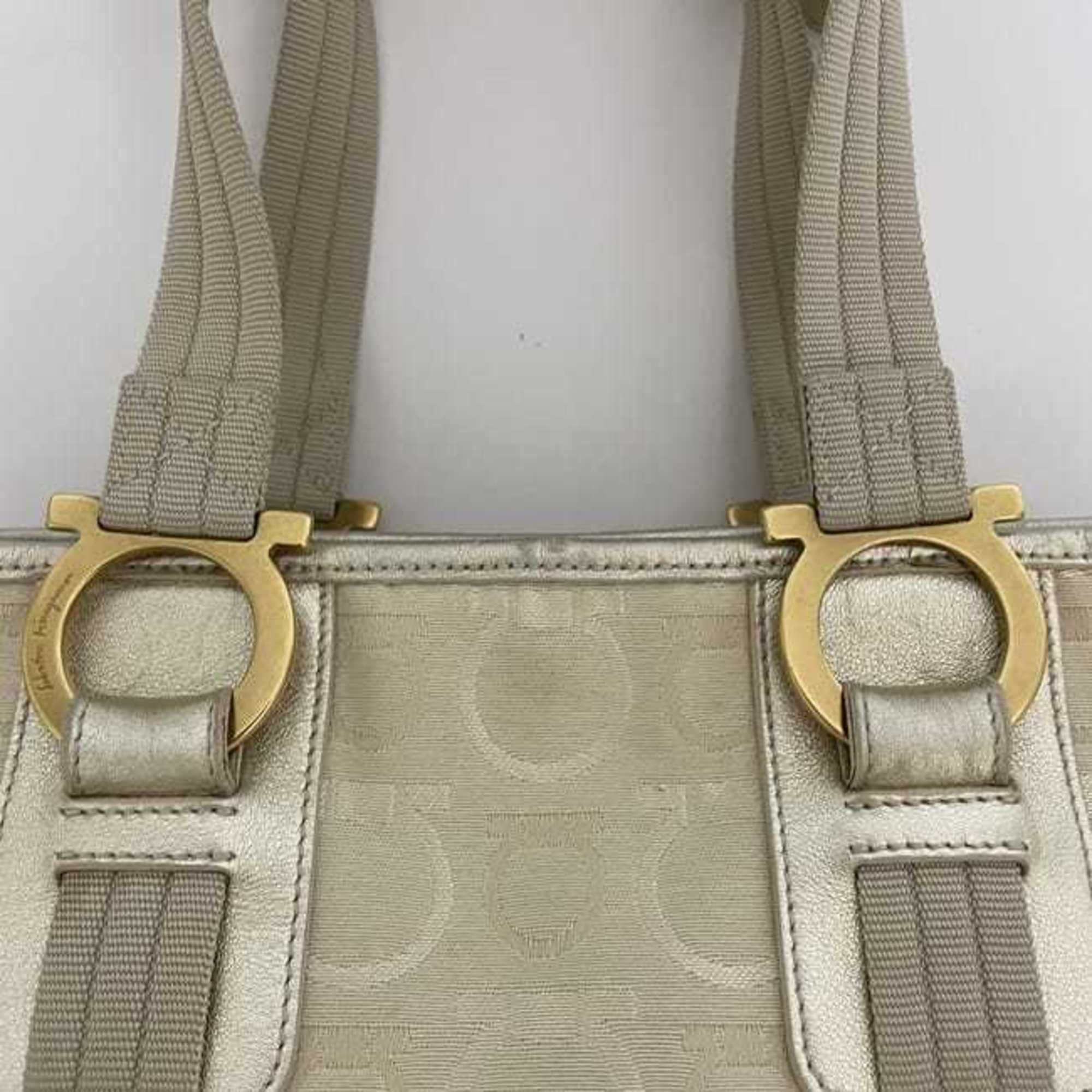Salvatore Ferragamo Salvatore Ferragamo Tote Bag ec-23222 Beige Gancini AP-21 5373 Canvas Leather Size ONE SIZE - 11 Thumbnail