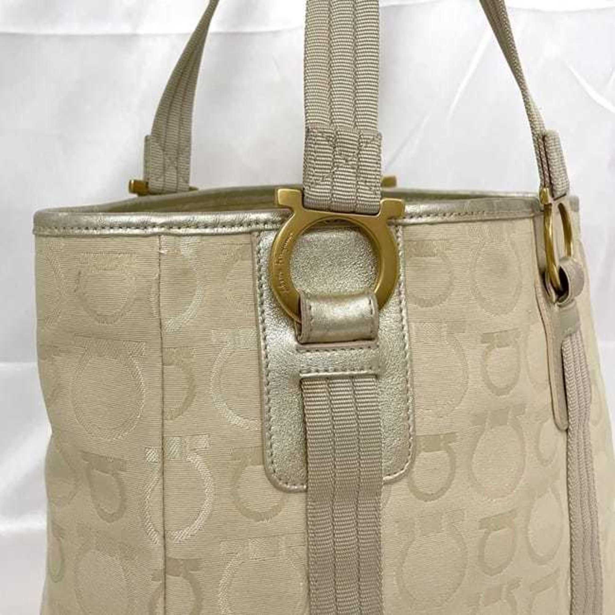 Salvatore Ferragamo Salvatore Ferragamo Tote Bag ec-23222 Beige Gancini AP-21 5373 Canvas Leather Size ONE SIZE - 7 Thumbnail