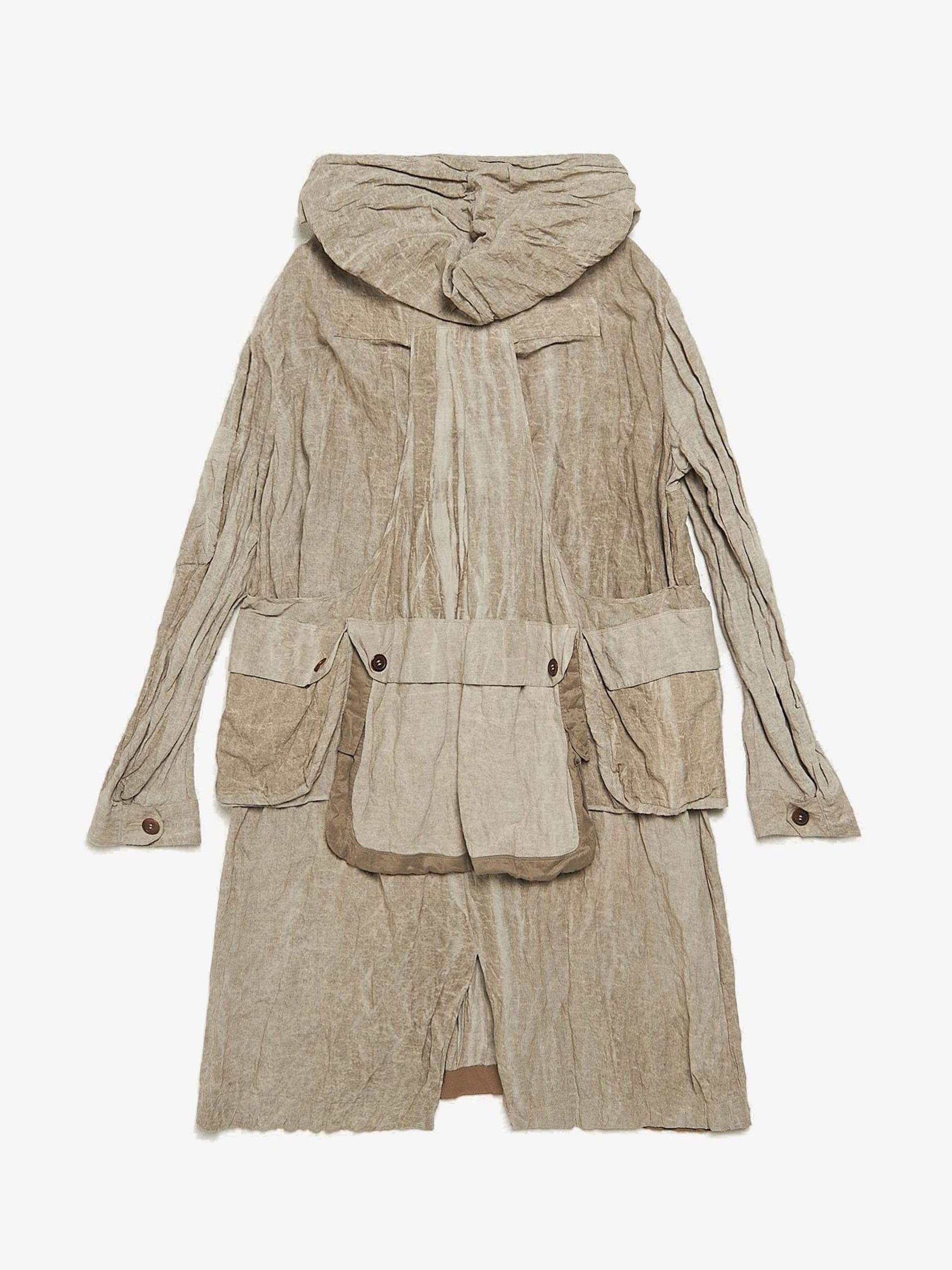 Ziggy Chen Gray Washed Deconstructed Hooded Cupro Coat Size US L / EU 52-54 / 3 - 2 Thumbnail