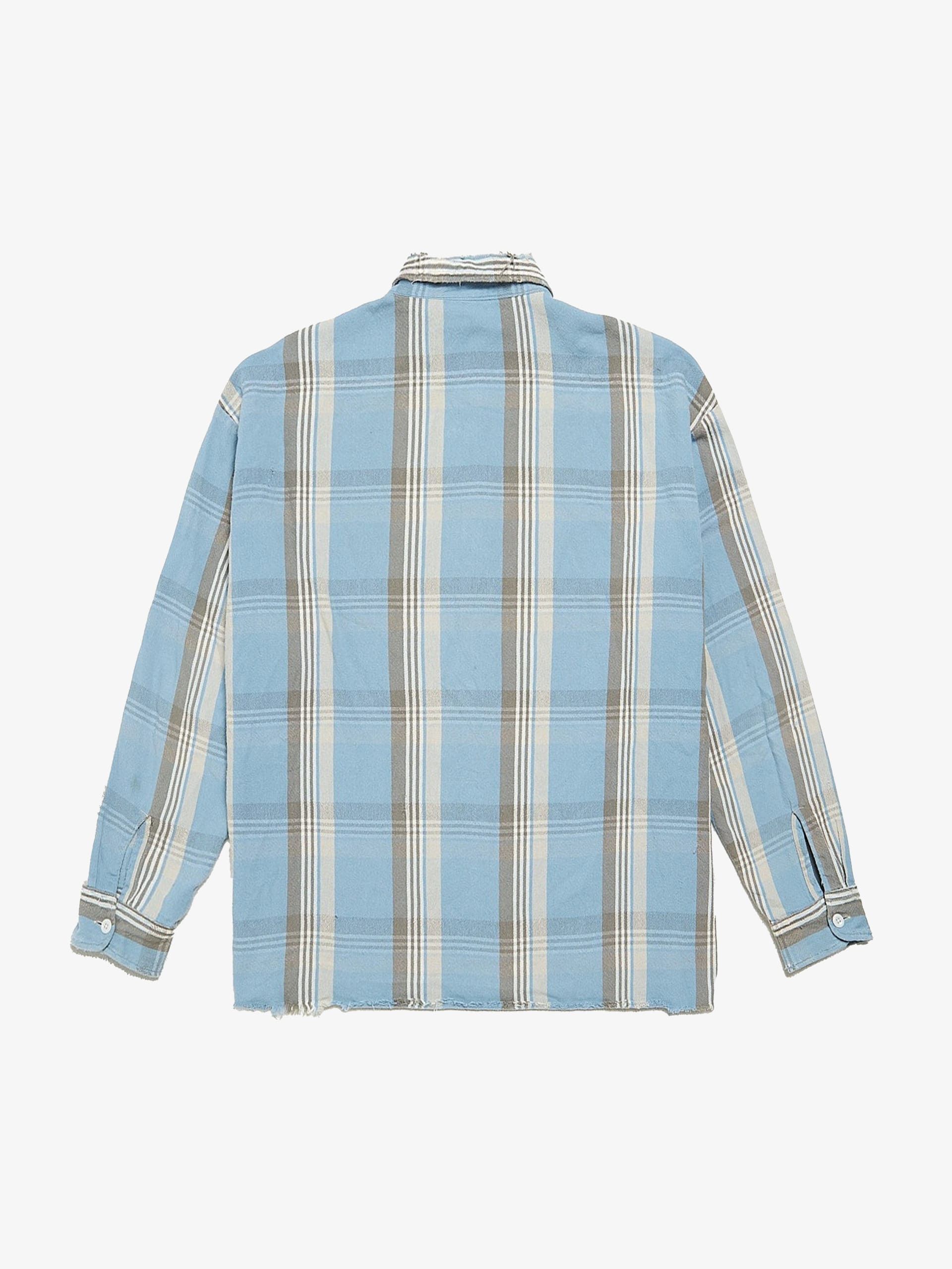 Saint Michael Blue And Gray Striped Distressed Cotton Overshirt Size US XL / EU 56 / 4 - 2 Thumbnail