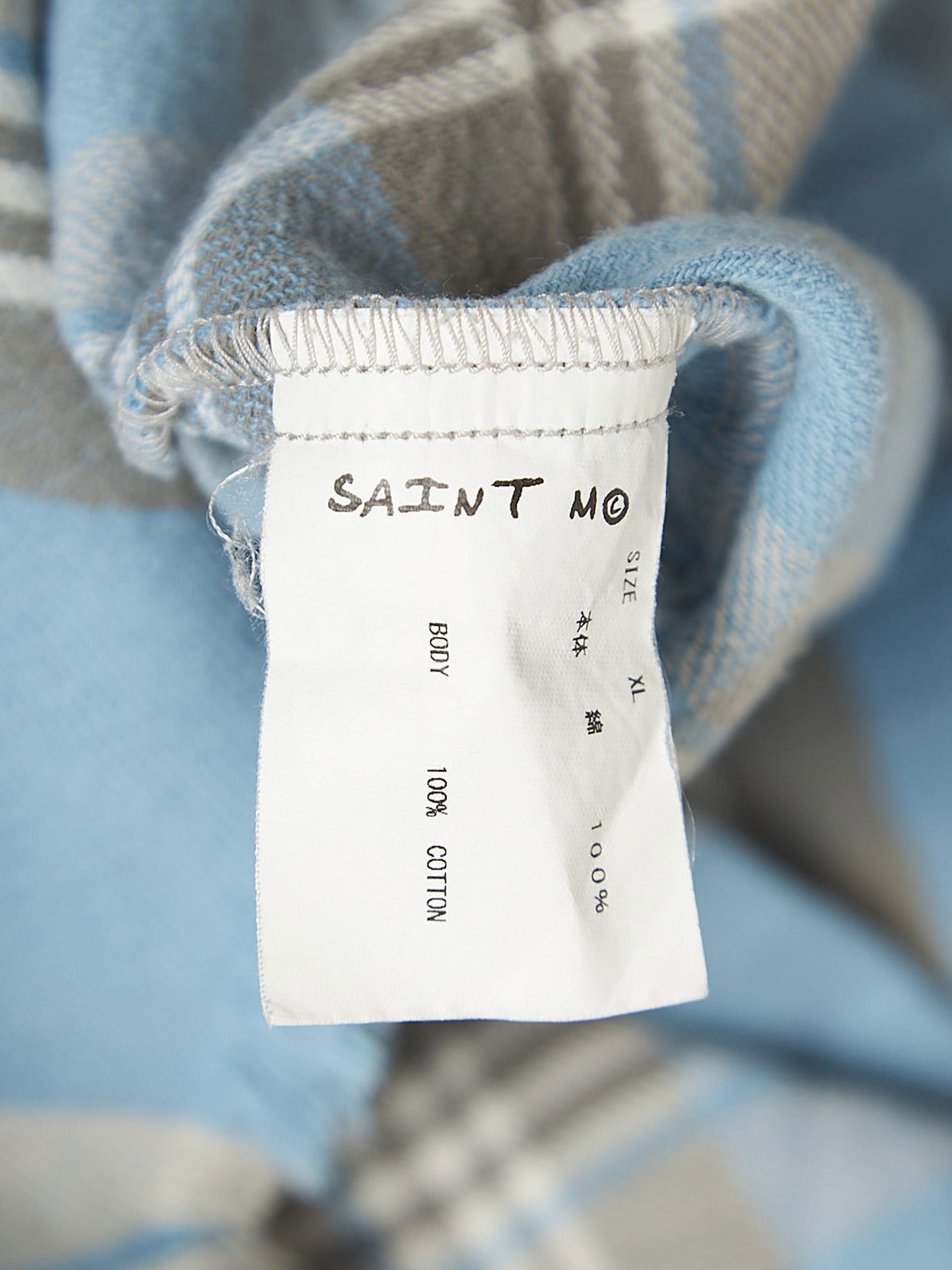 Saint Michael Blue And Gray Striped Distressed Cotton Overshirt Size US XL / EU 56 / 4 - 4 Thumbnail