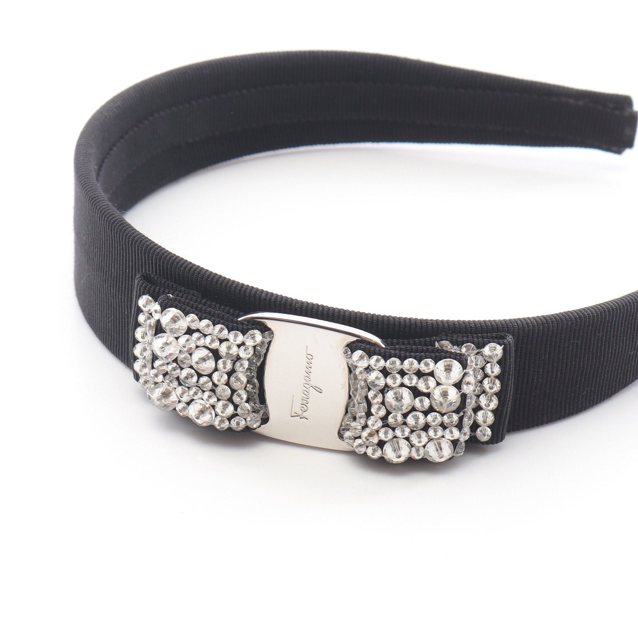 Salvatore Ferragamo Salvatore Ferragamo Vara Ribbon Headband Fabric Gp Rhinestone Black Size ONE SIZE - 4 Thumbnail