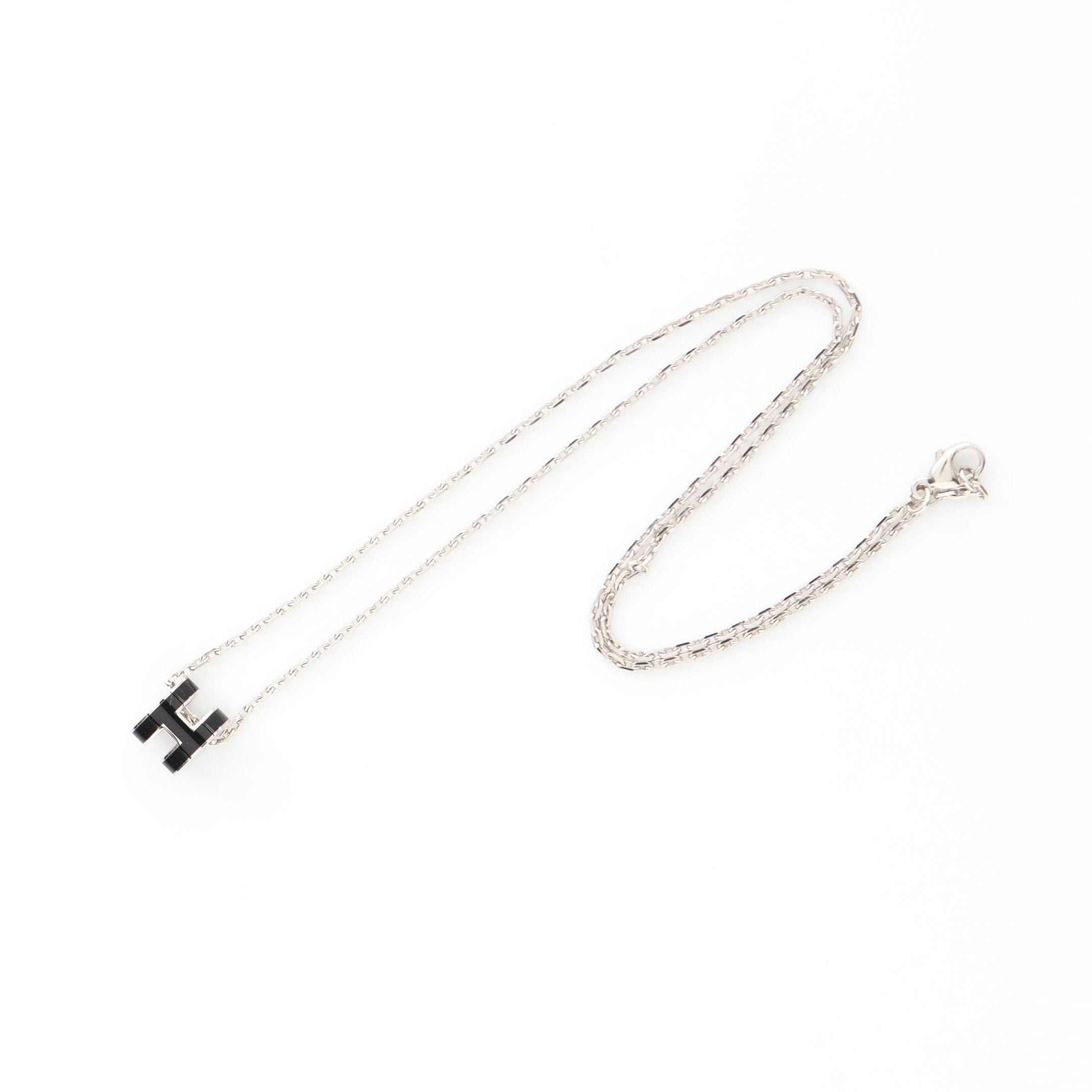 Hermes Hermes Mini Pop H Necklace Silver Black Size ONE SIZE - 2 Thumbnail