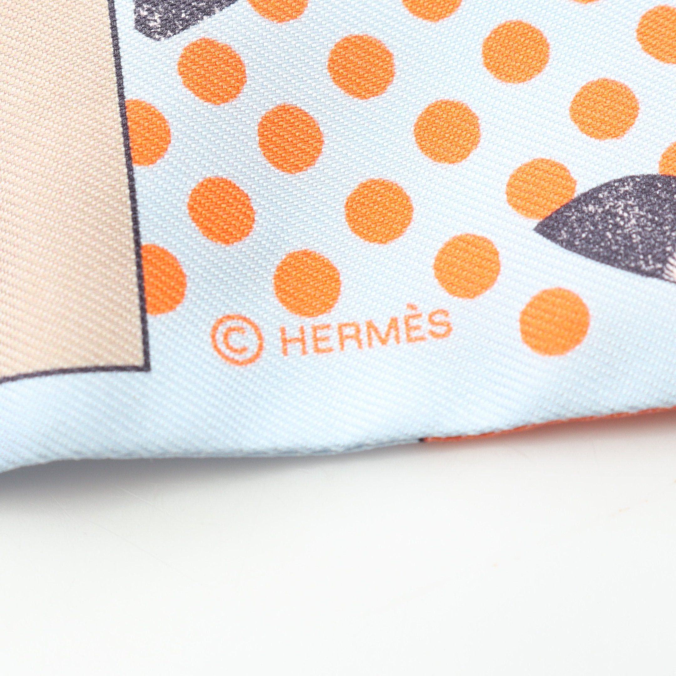 Hermes Hermes Twilly Cavalier En Formes Ribbon Scarf Silk Light Blue Multicolor Size ONE SIZE - 2 Thumbnail