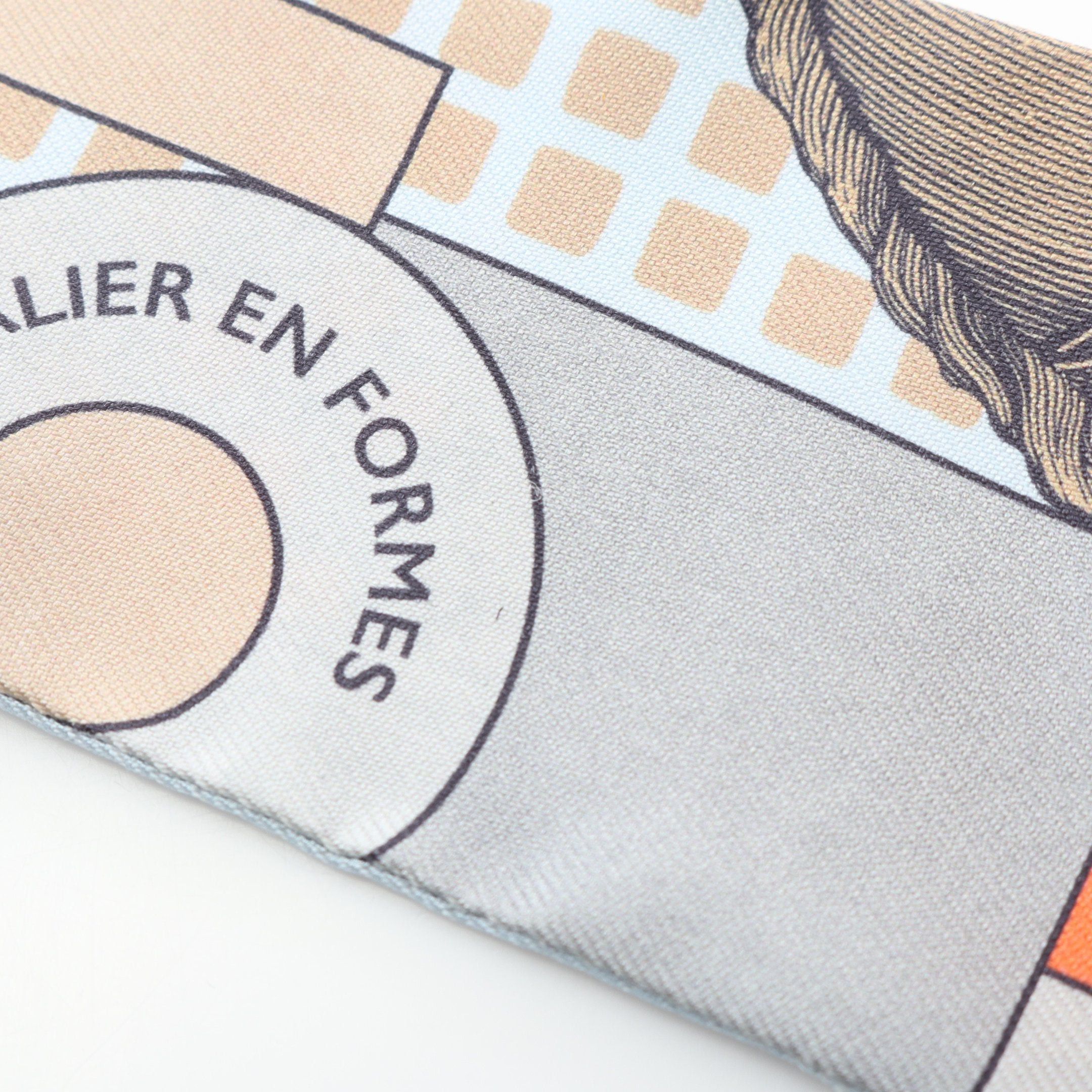 Hermes Hermes Twilly Cavalier En Formes Ribbon Scarf Silk Light Blue Multicolor Size ONE SIZE - 4 Thumbnail