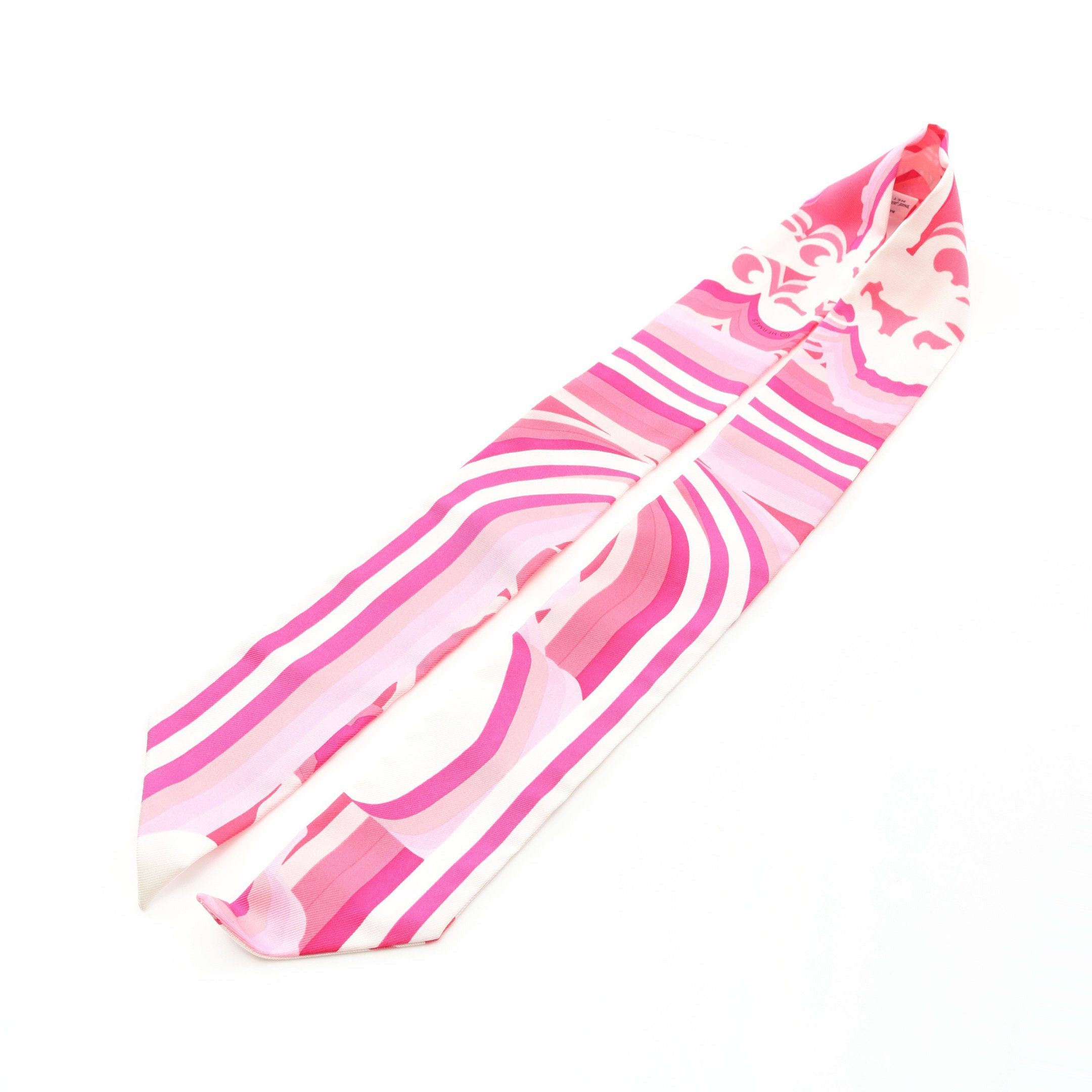 Hermes Hermes Twilly Brides De Gala Shadow Ribbon Scarf Silk Pink White Size ONE SIZE - 5 Thumbnail