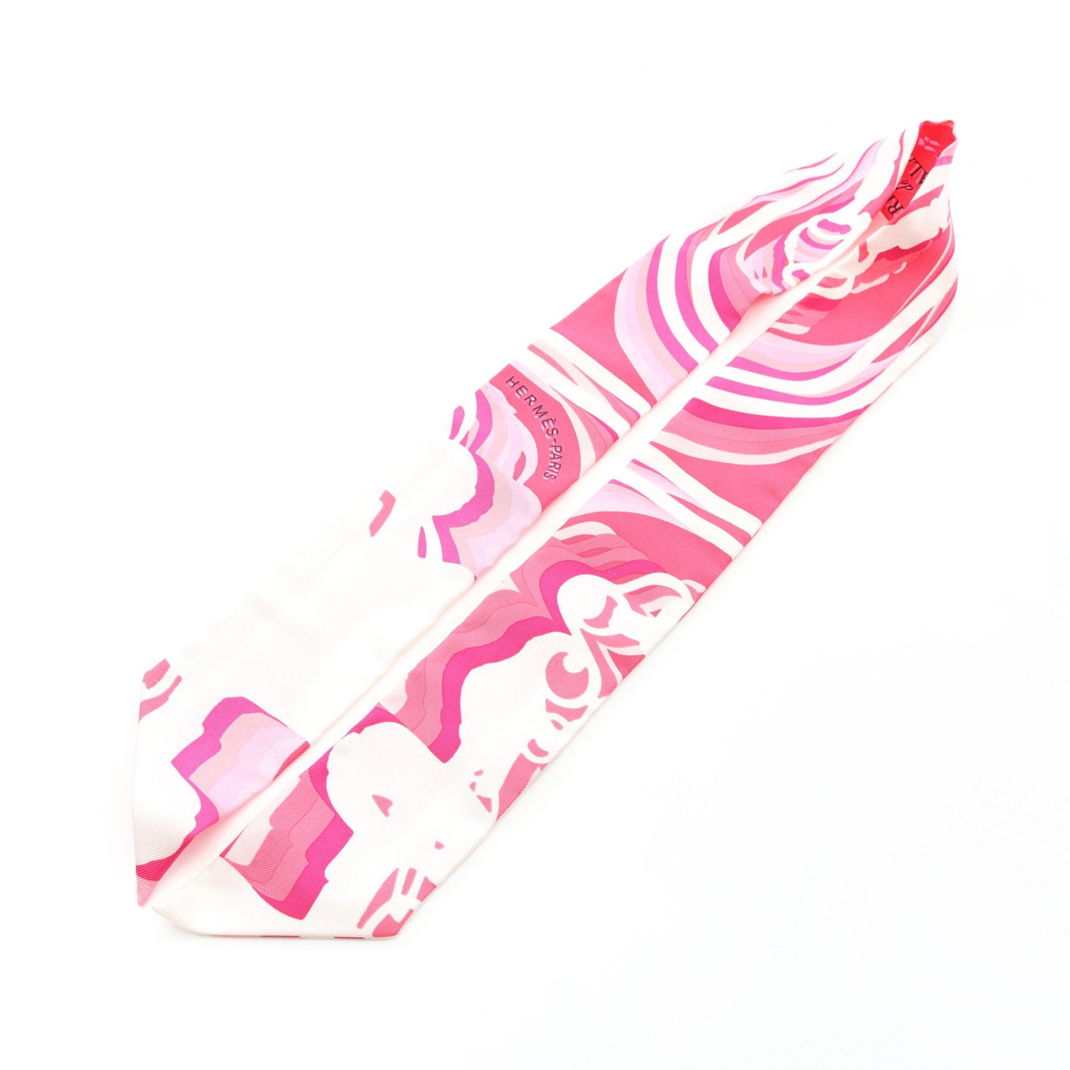 Hermes Hermes Twilly Brides De Gala Shadow Ribbon Scarf Silk Pink White Size ONE SIZE - 6 Thumbnail