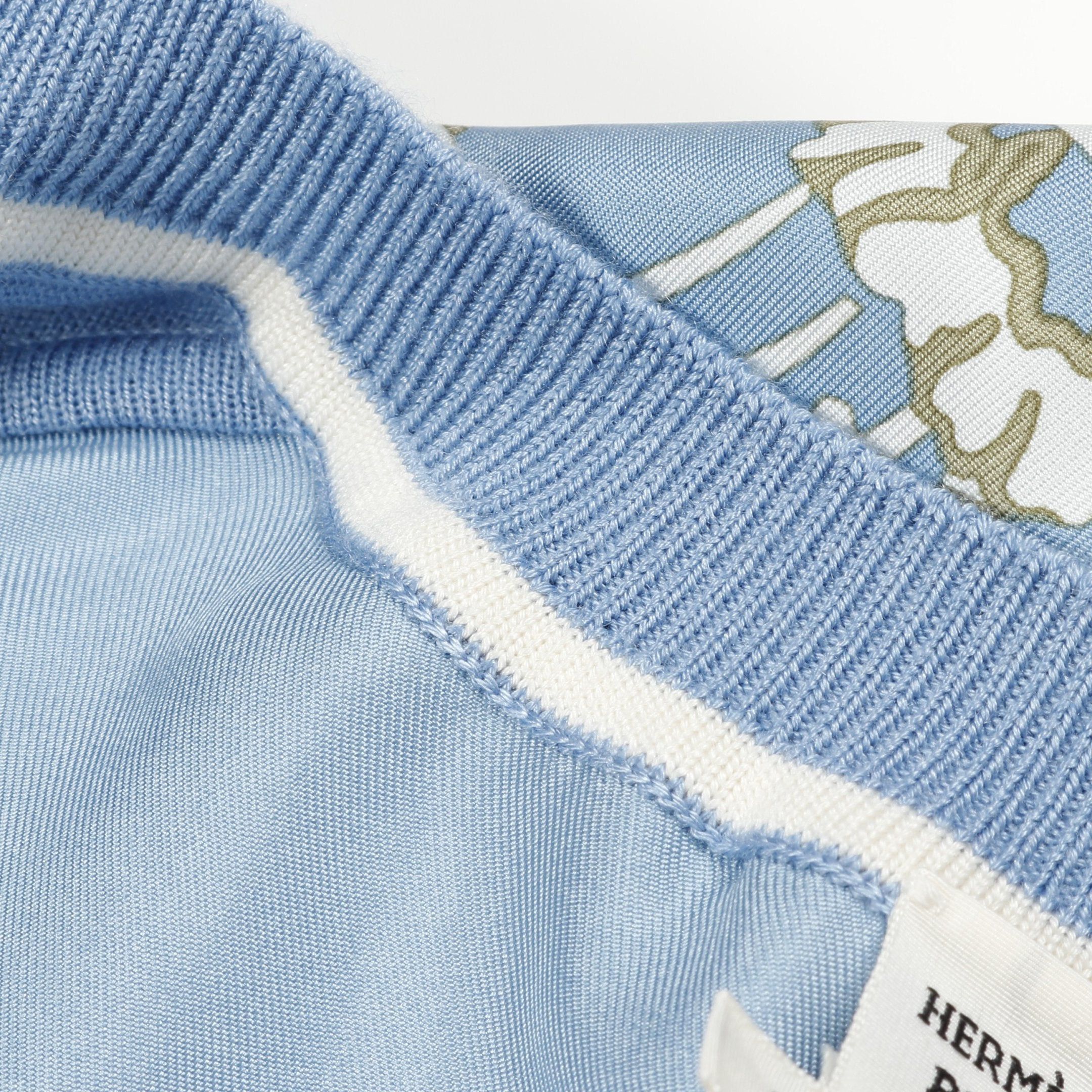 Hermes Hermes Twill Laine Exlibris Cardigan Silk Cashmere Light Blue Size ONE SIZE - 6 Thumbnail