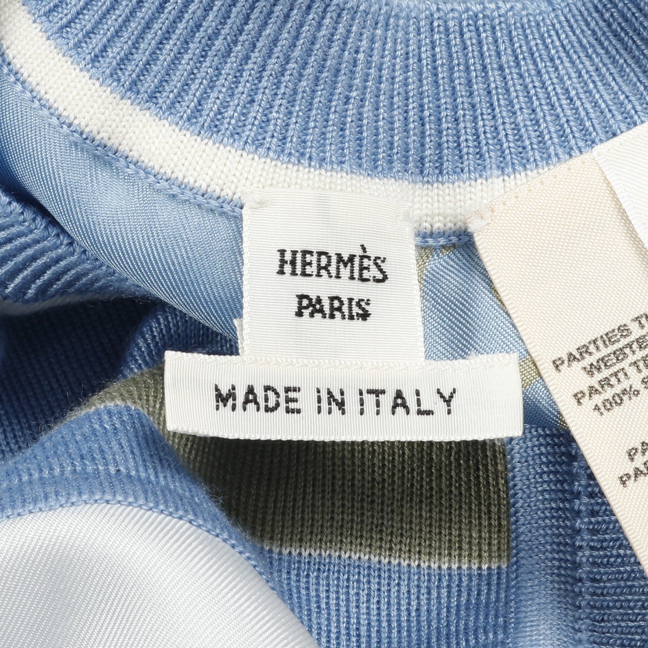 Hermes Hermes Twill Laine Exlibris Cardigan Silk Cashmere Light Blue Size ONE SIZE - 3 Thumbnail