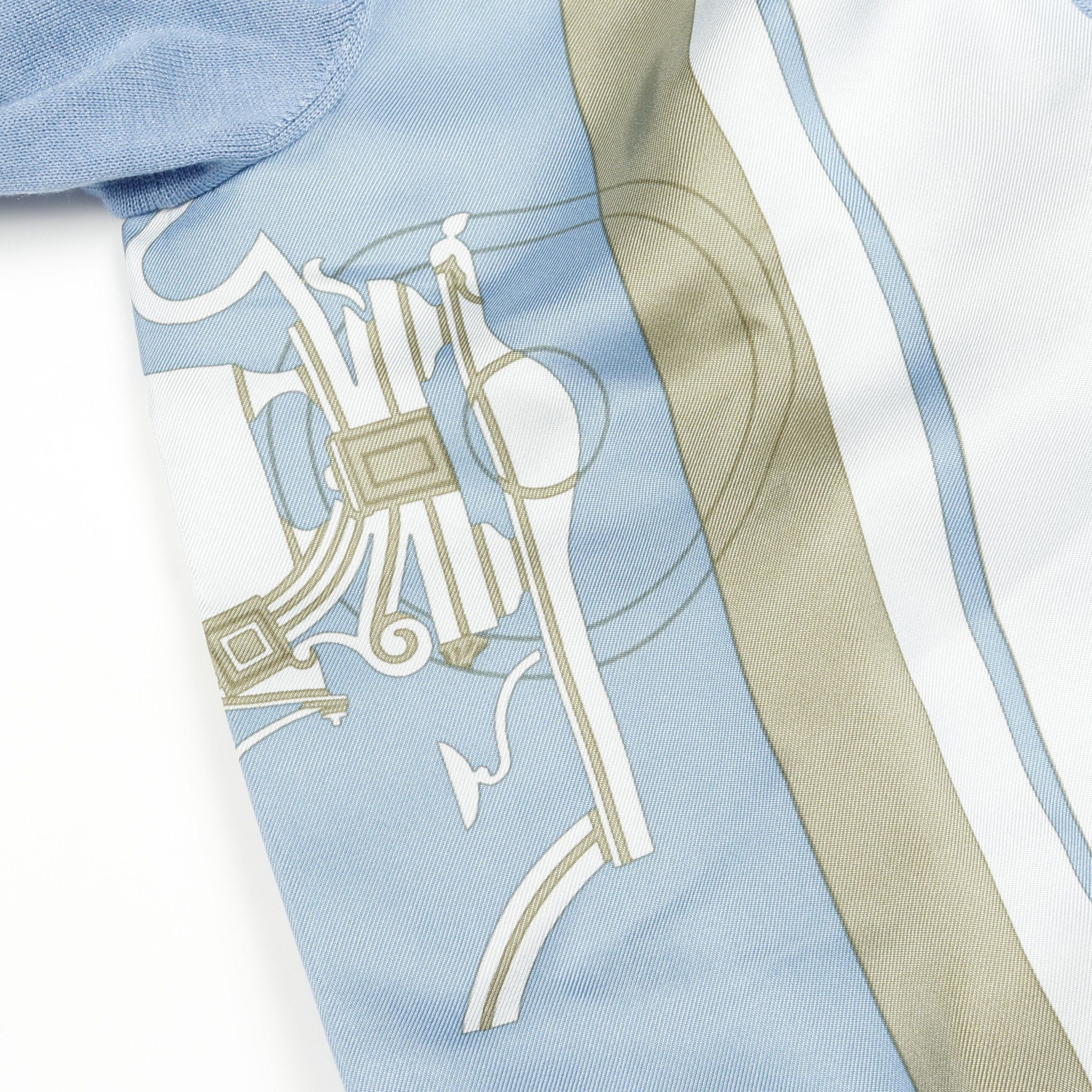 Hermes Hermes Twill Laine Exlibris Cardigan Silk Cashmere Light Blue Size ONE SIZE - 9 Thumbnail