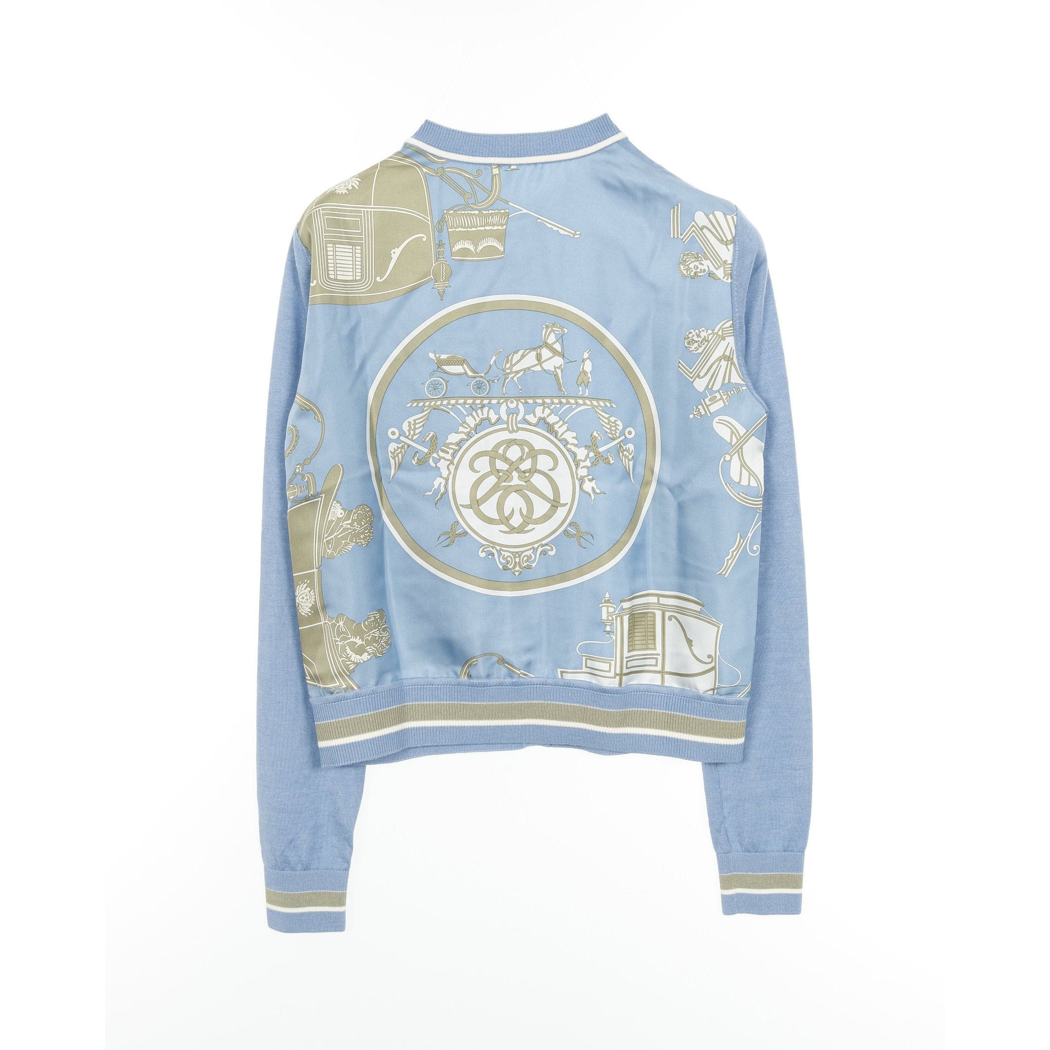 Hermes Hermes Twill Laine Exlibris Cardigan Silk Cashmere Light Blue Size ONE SIZE - 2 Thumbnail