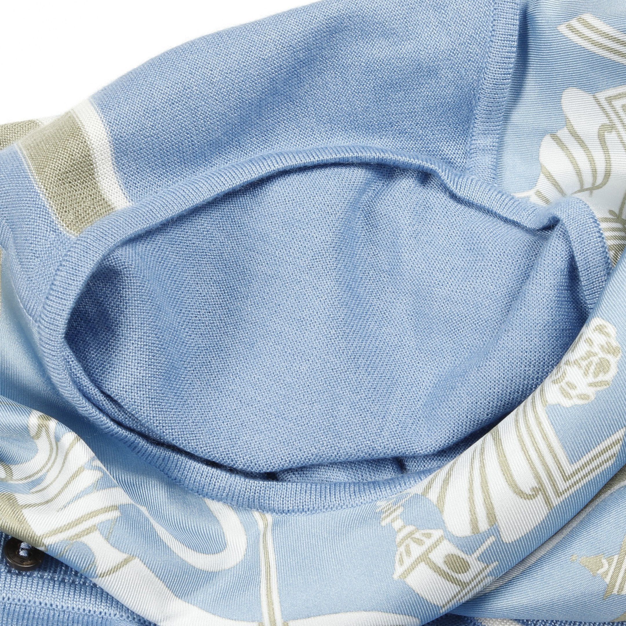 Hermes Hermes Twill Laine Exlibris Cardigan Silk Cashmere Light Blue Size ONE SIZE - 8 Thumbnail