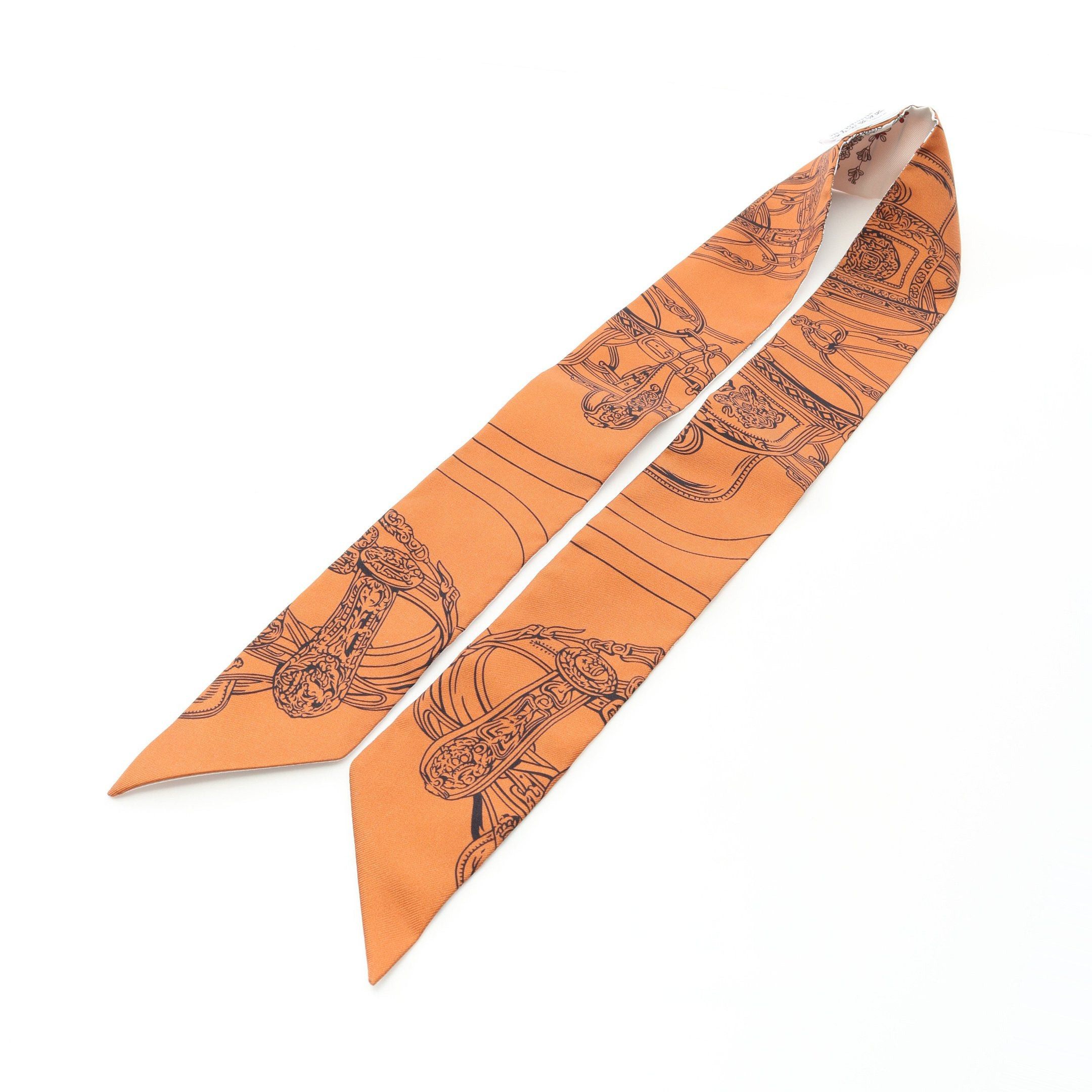 Hermes Hermes Twilly Brides De Gala En Fleurs Ribbon Scarf Silk White Light Brown Size ONE SIZE - 5 Thumbnail