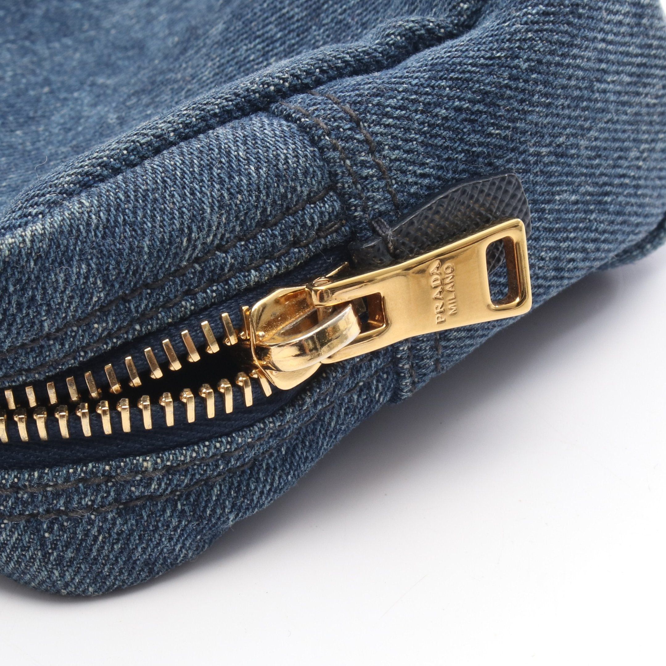 Prada Prada Cosmetic Pouch Denim Saffiano Leather Blue Size ONE SIZE - 6 Thumbnail