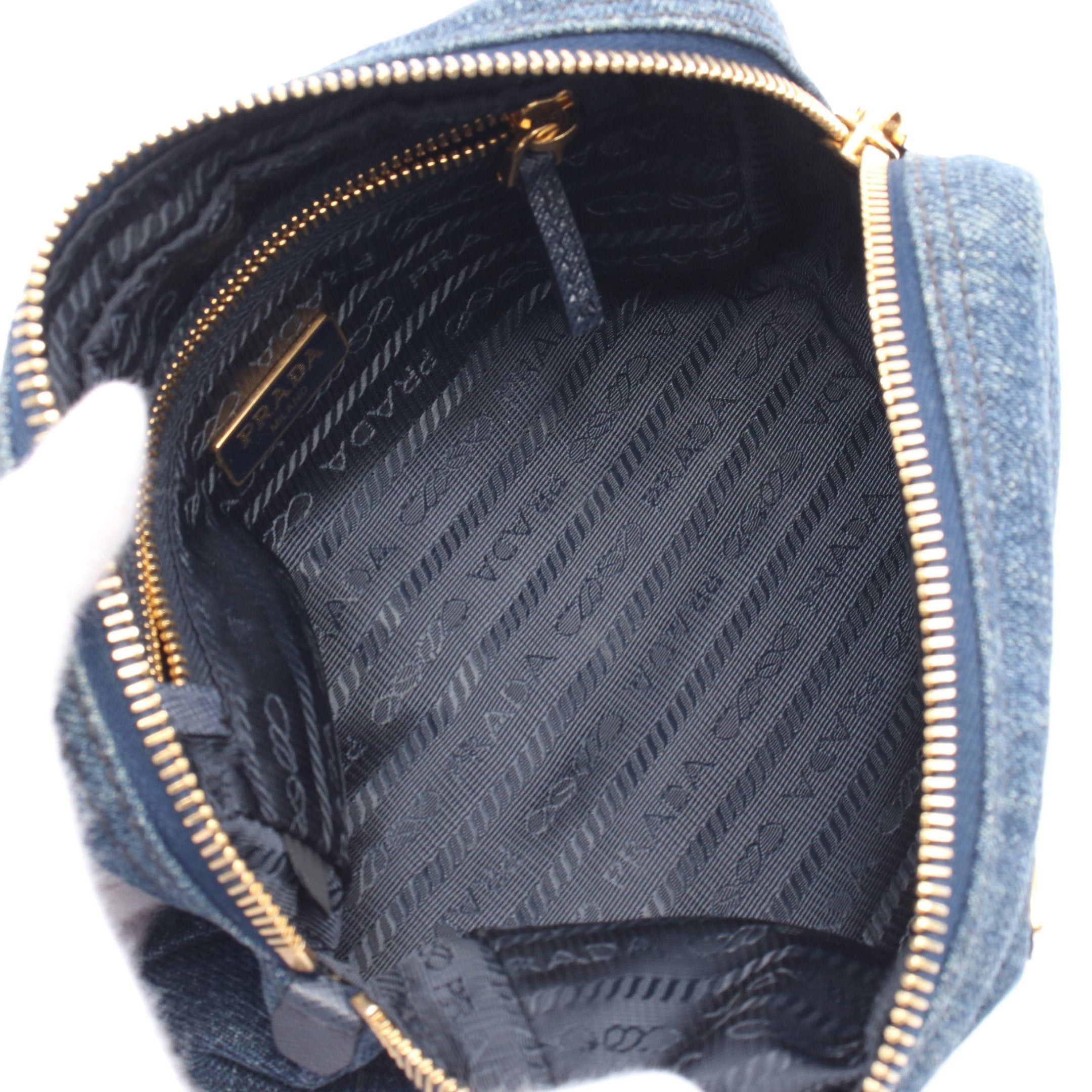 Prada Prada Cosmetic Pouch Denim Saffiano Leather Blue Size ONE SIZE - 3 Thumbnail