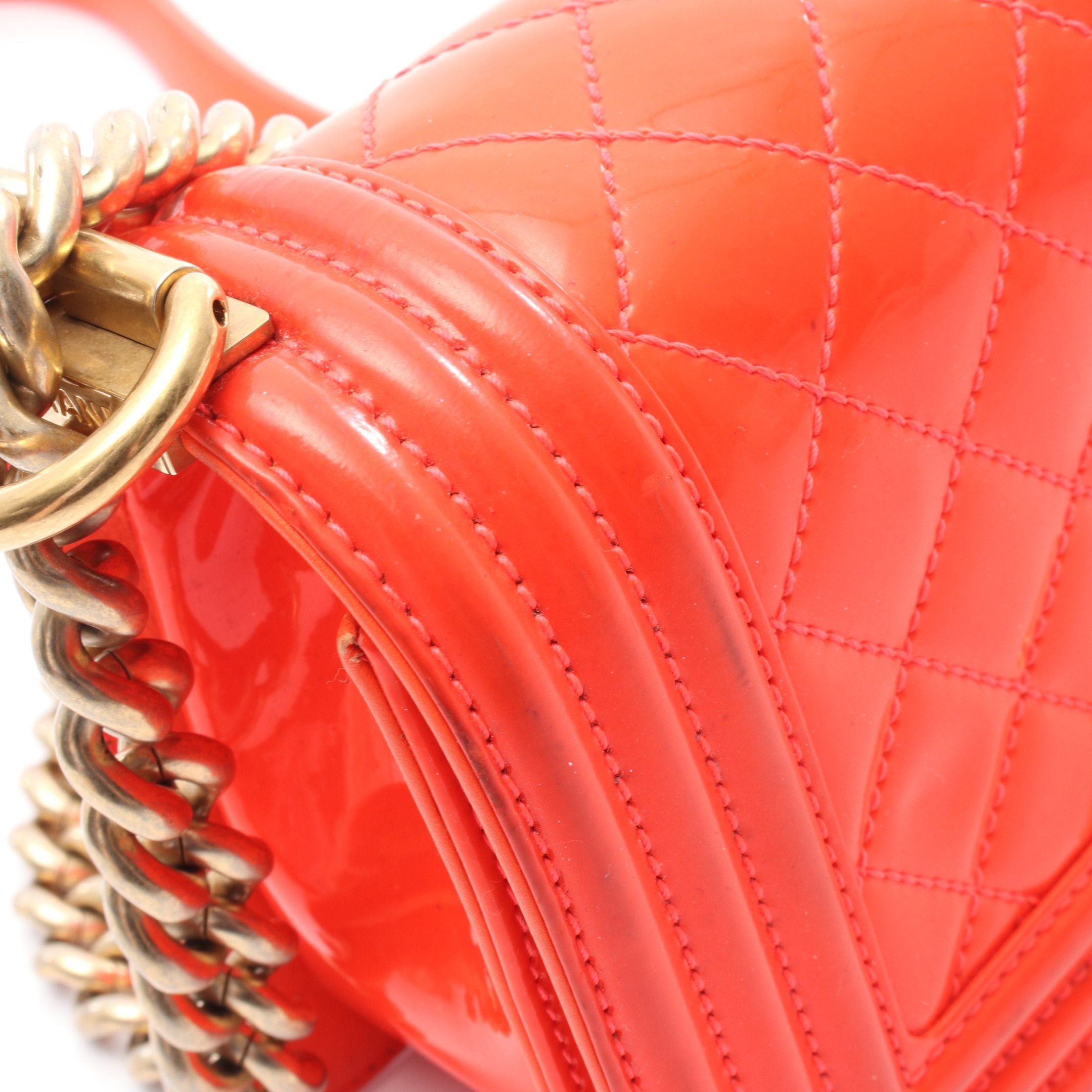 Chanel Chanel Boy Chanel Small Matelasse Chain Shoulder Bag Patent Leather Orange Gold Hardware Size ONE SIZE - 8 Thumbnail