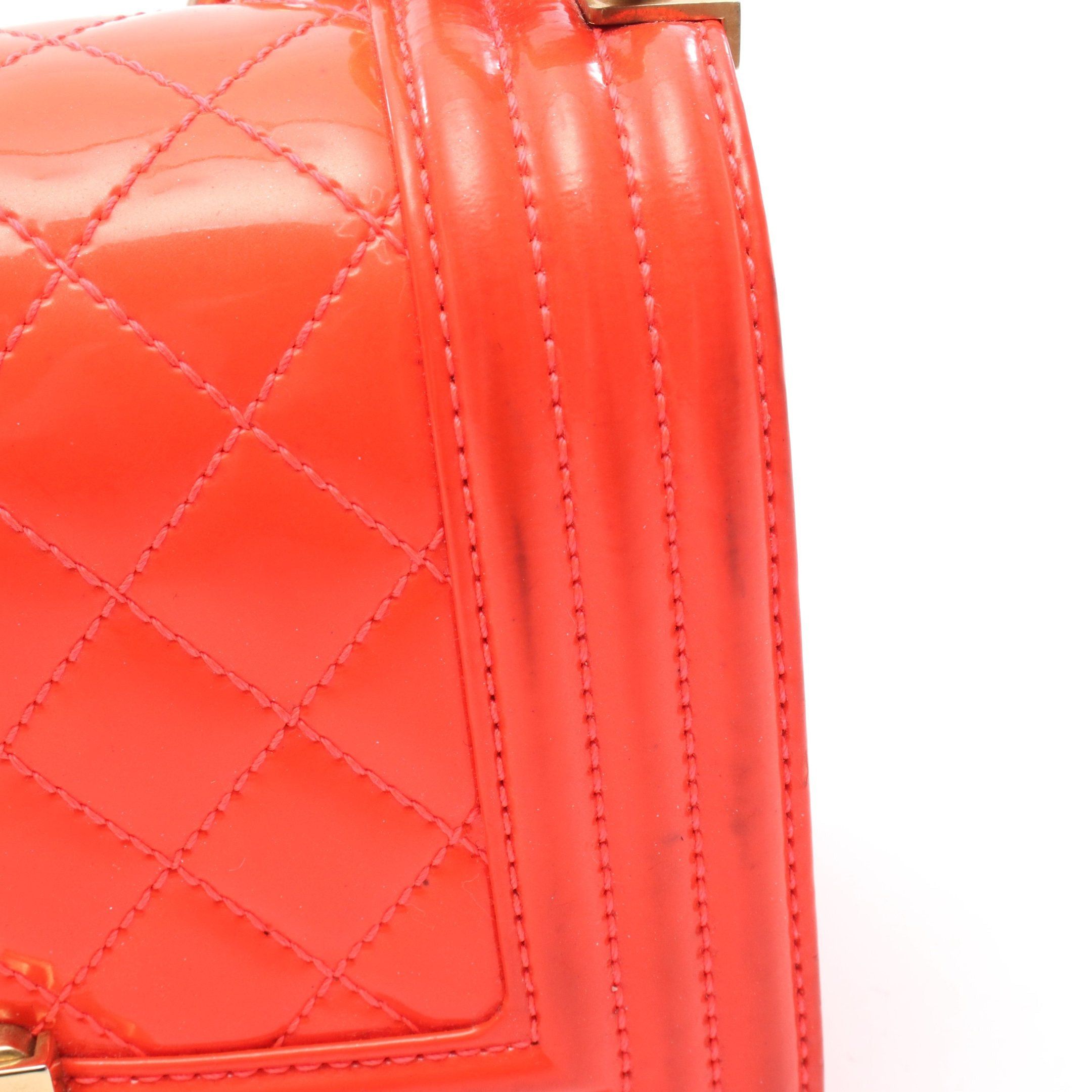 Chanel Chanel Boy Chanel Small Matelasse Chain Shoulder Bag Patent Leather Orange Gold Hardware Size ONE SIZE - 7 Thumbnail
