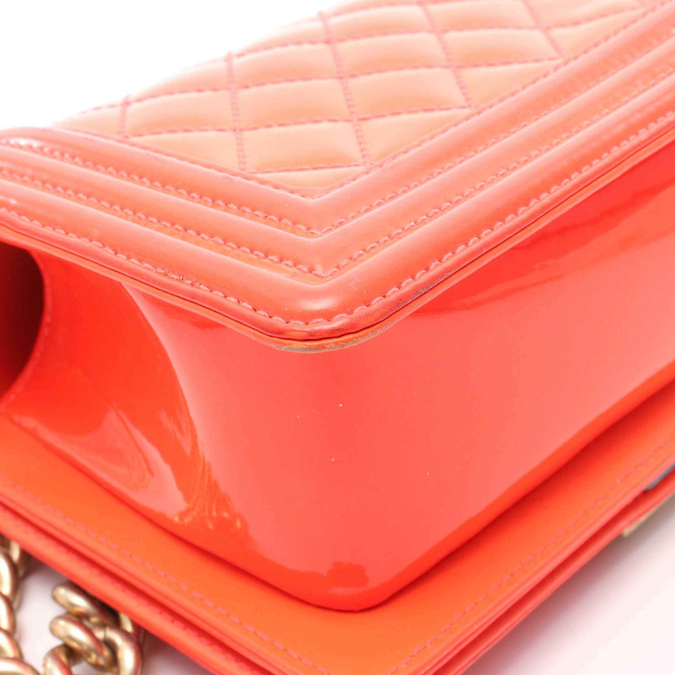 Chanel Chanel Boy Chanel Small Matelasse Chain Shoulder Bag Patent Leather Orange Gold Hardware Size ONE SIZE - 9 Thumbnail