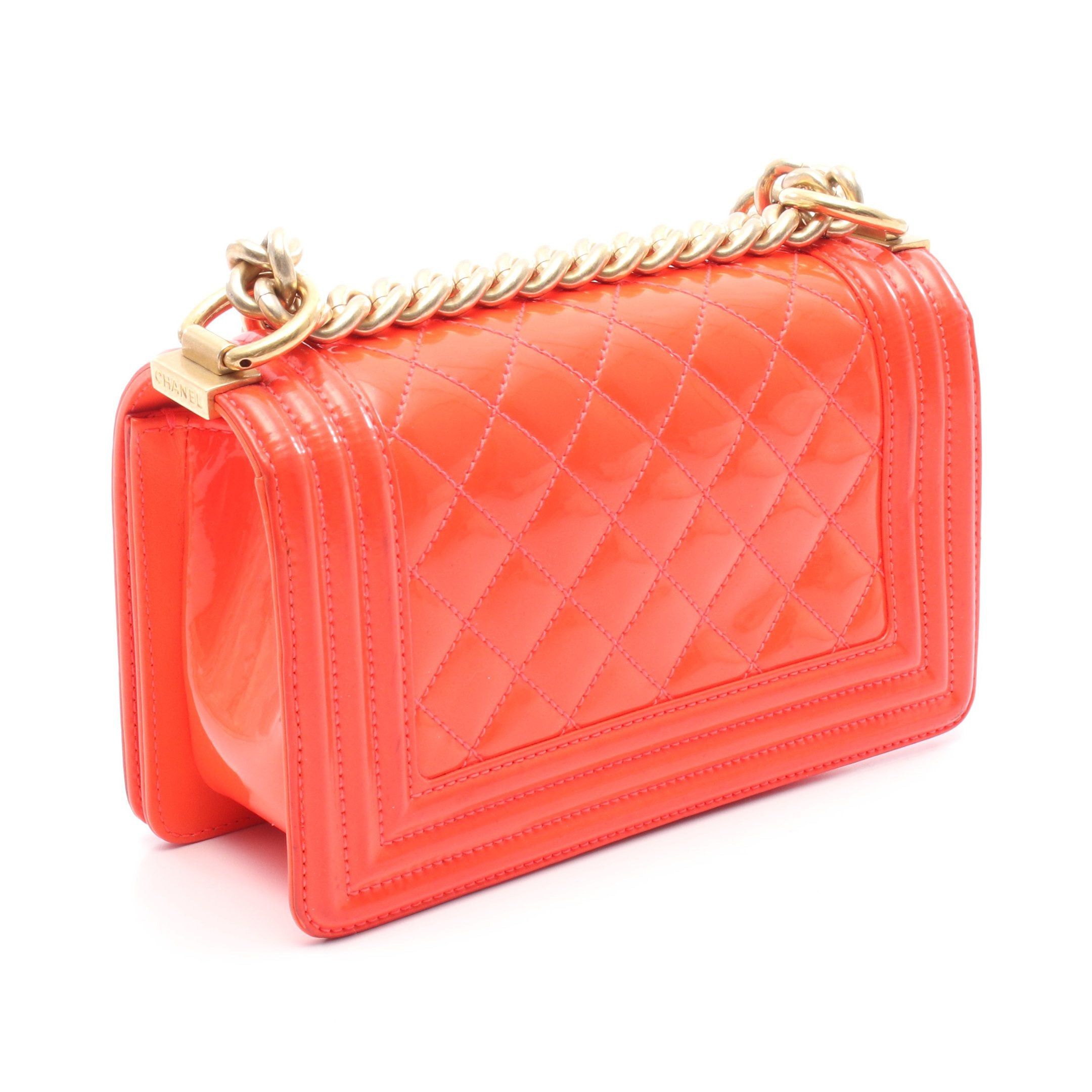 Chanel Chanel Boy Chanel Small Matelasse Chain Shoulder Bag Patent Leather Orange Gold Hardware Size ONE SIZE - 2 Thumbnail